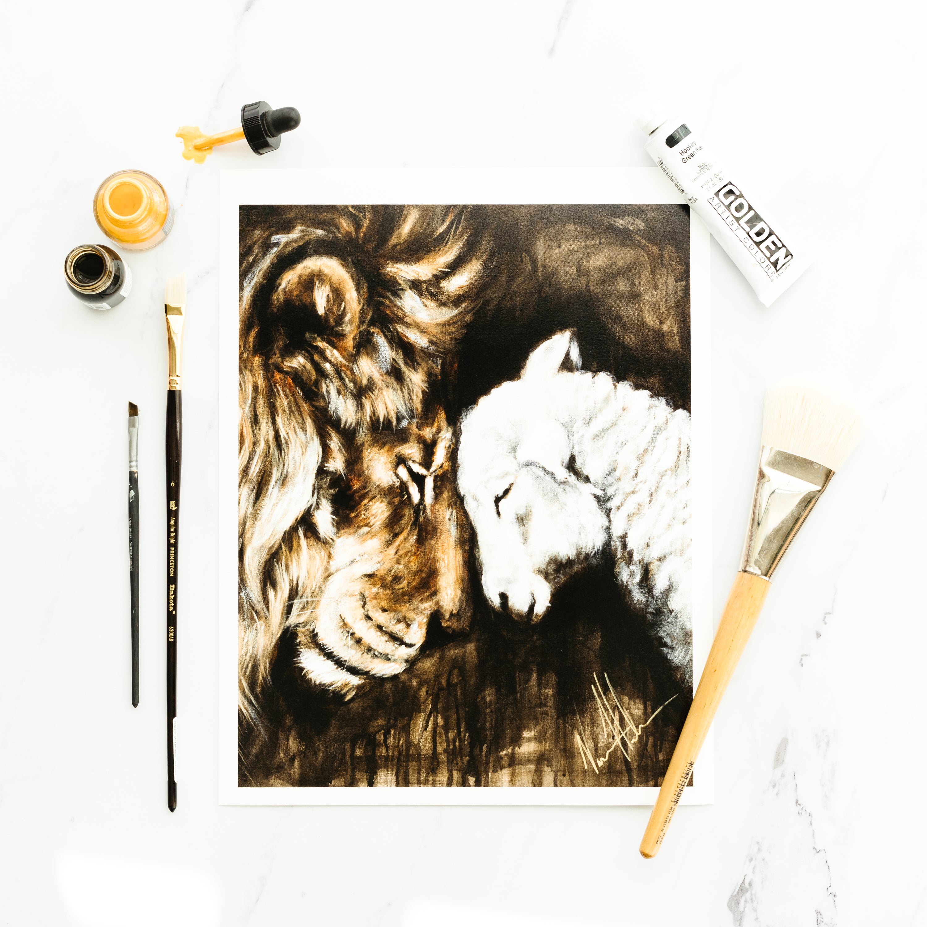 Compassion of a King (Hand Embellished Canvas Print) Lion Art Print Vanessa Horabuena