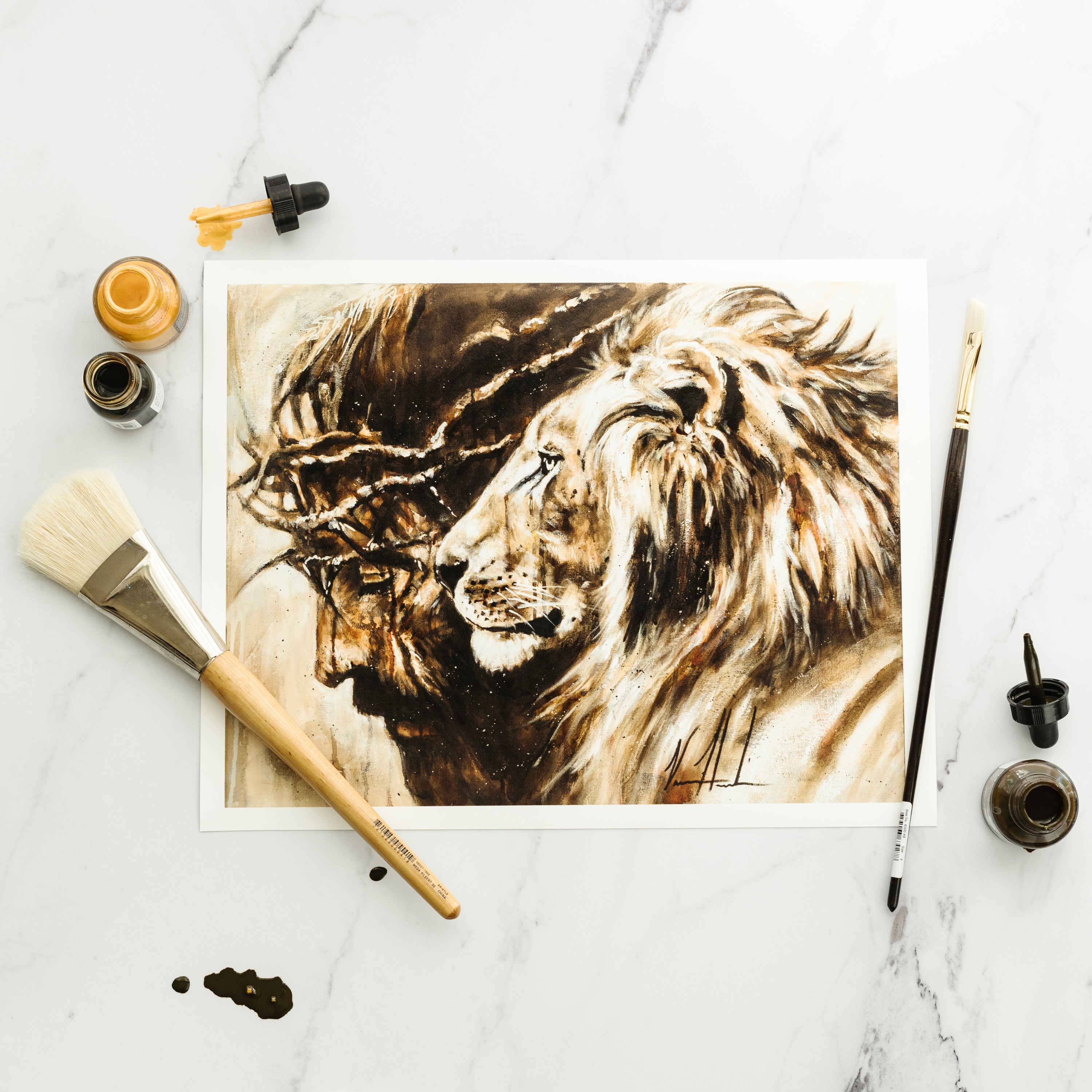Heaven's Grace (Hand Embellished Canvas Print) Lion Art Print, Jesus Art Print Vanessa Horabuena