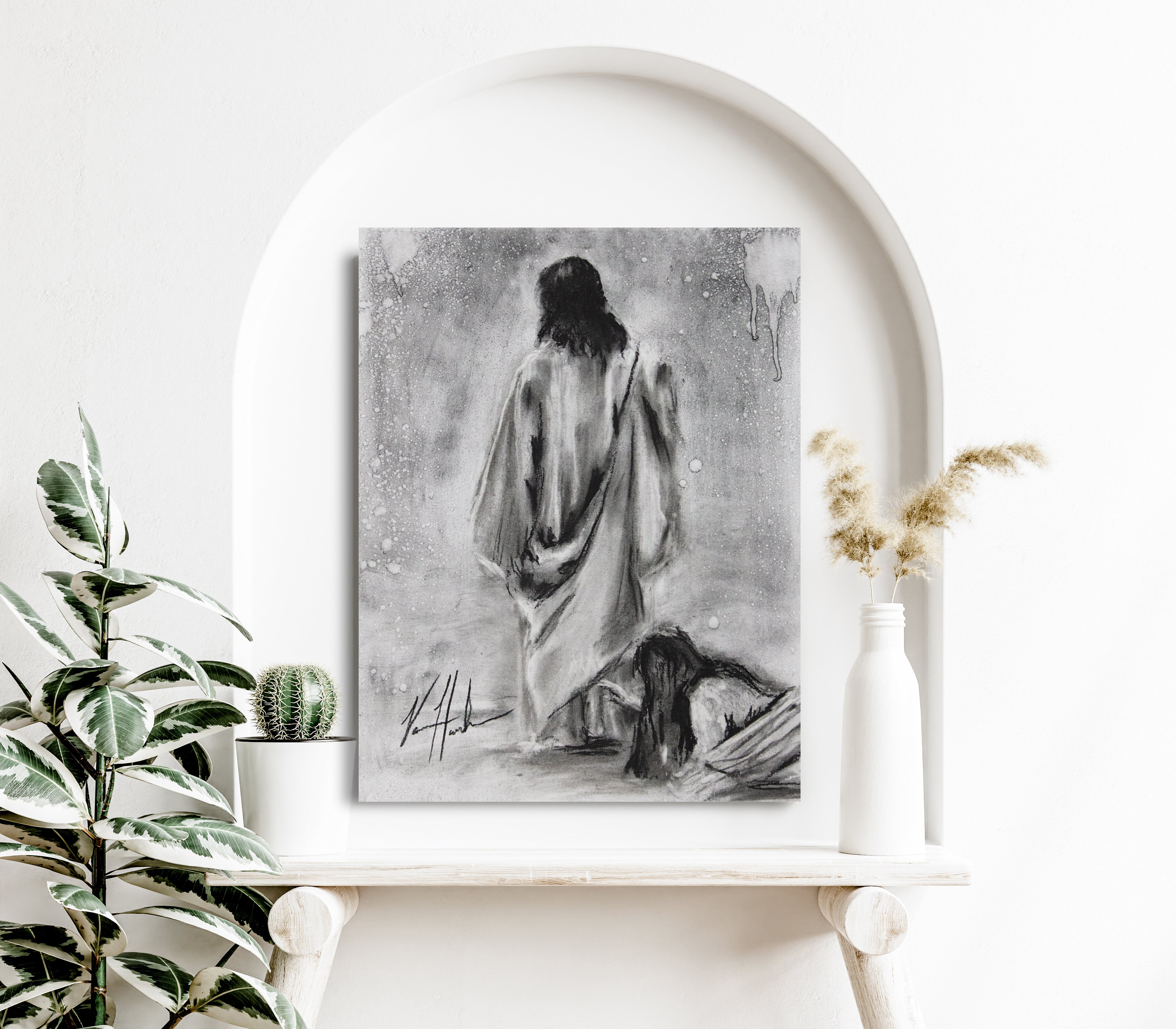 Jesus Healer (Sketch) (Hand Embellished Canvas Print) Women's Art Print, Jesus Art Print Vanessa Horabuena