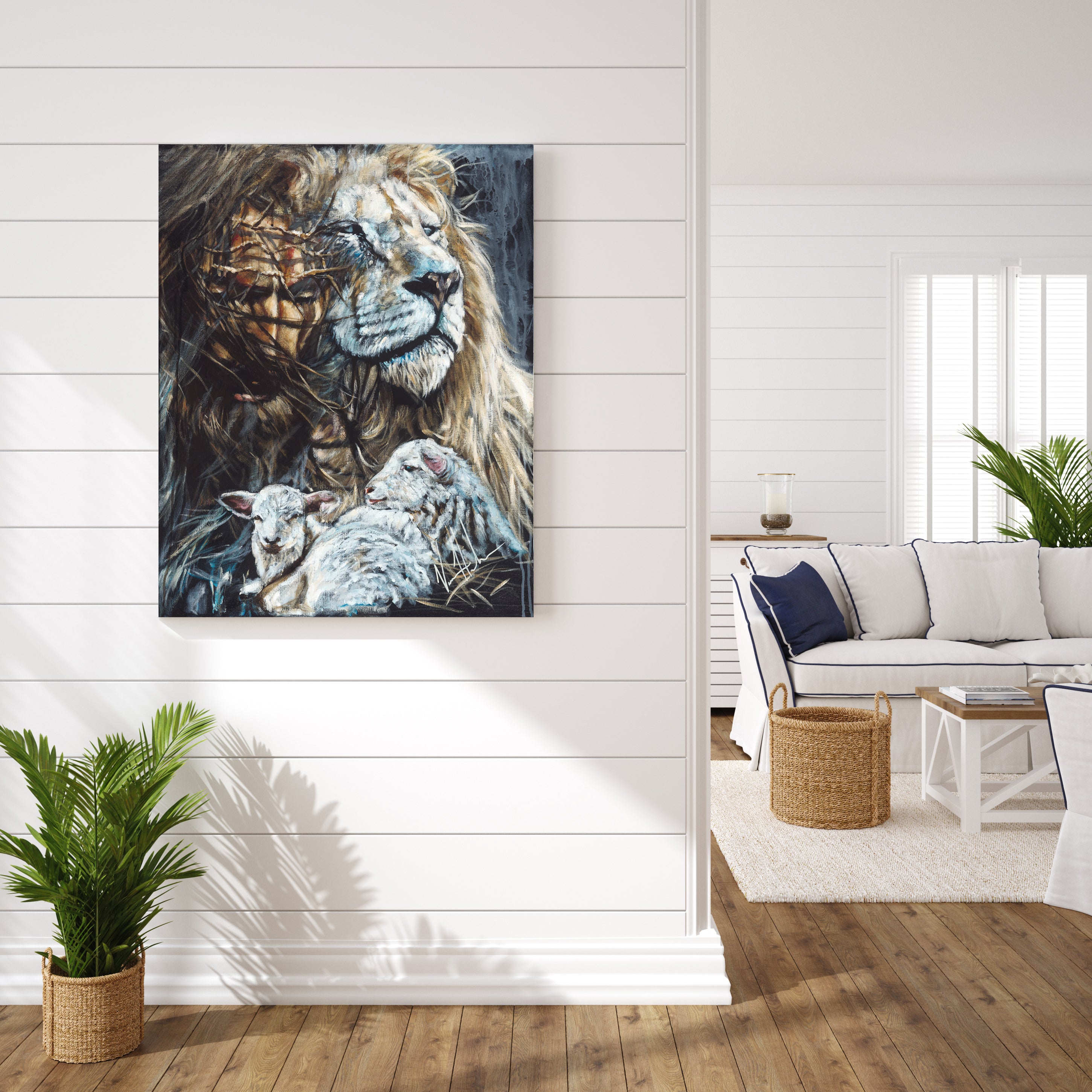 King and Shepherd (Hand Embellished Canvas Print) Lion Art Print, Jesus Art Print Vanessa Horabuena