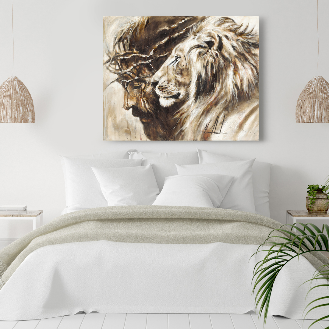 Heaven's Grace (Hand Embellished Canvas Print) Lion Art Print, Jesus Art Print Vanessa Horabuena