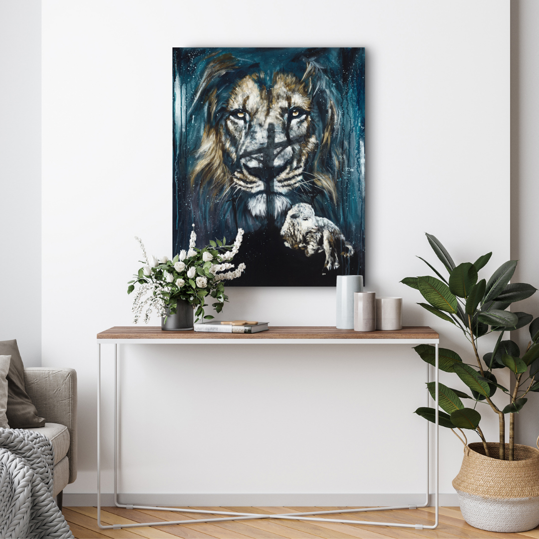 The Eyes of the Shepherd (Hand Embellished Canvas Print) Lion Art Print Vanessa Horabuena