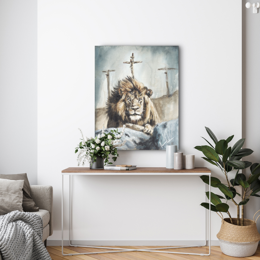 Finished Work of a King (Hand Embellished Canvas Print) Lion Art Print Vanessa Horabuena