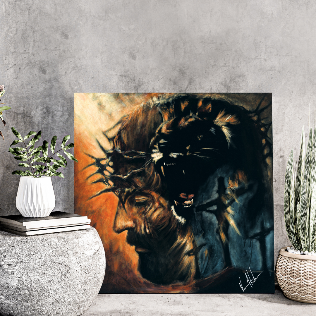 The Roar of Our Savior (Hand Embellished Canvas Print) Lion Art Print, Jesus Art Print Vanessa Horabuena