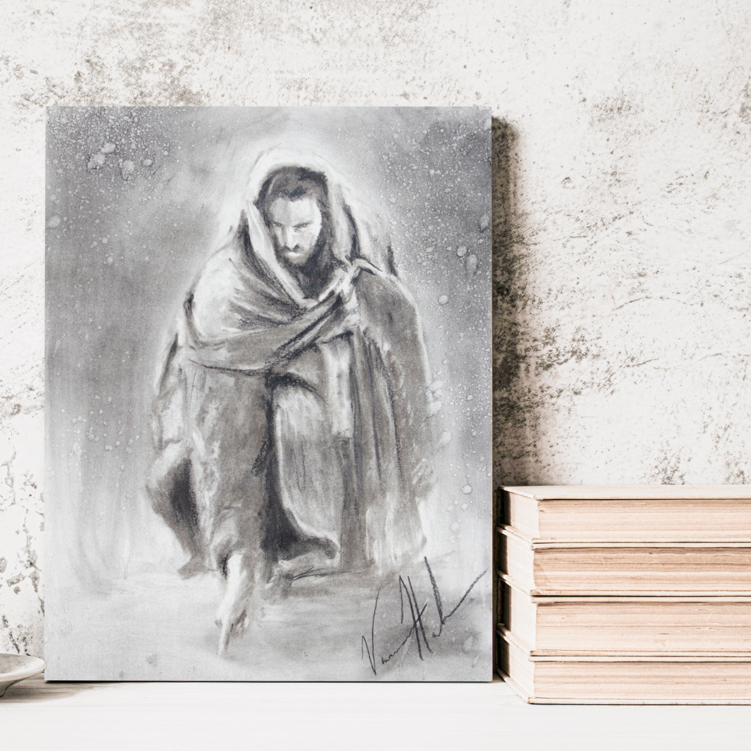 Writing in the Sand (Sketch) (Hand Embellished Canvas Print) Jesus Art Print Vanessa Horabuena
