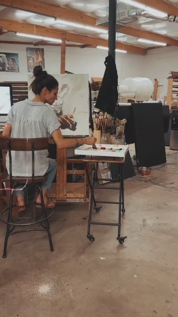 Endless Dance in the Father’s Hands - Brunette Version (Hand Embellished Canvas Print) Women's Art Print Vanessa Horabuena