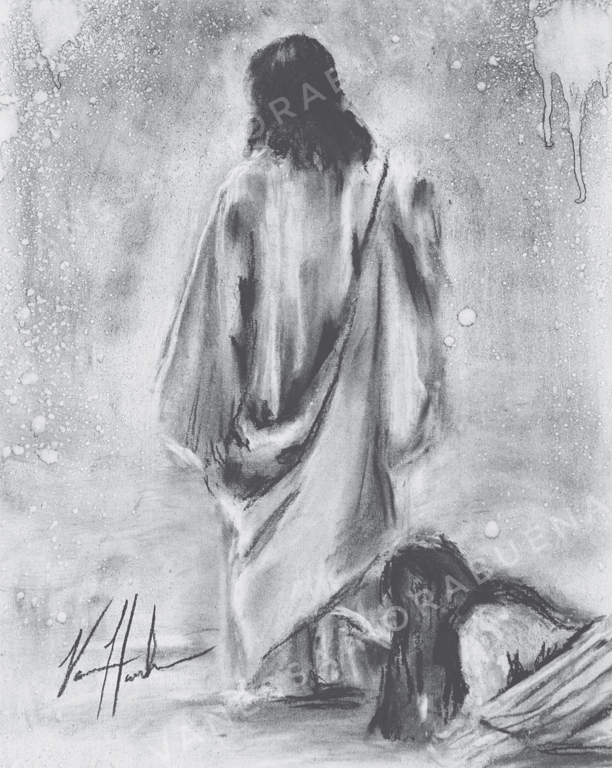 Jesus Healer (Sketch) (Hand Embellished Canvas Print) Women's Art Print, Jesus Art Print Vanessa Horabuena