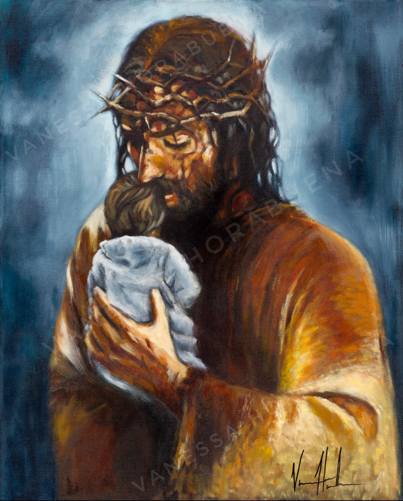 Heaven's Embrace (Hand Embellished Canvas Print) Jesus Art Print Vanessa Horabuena