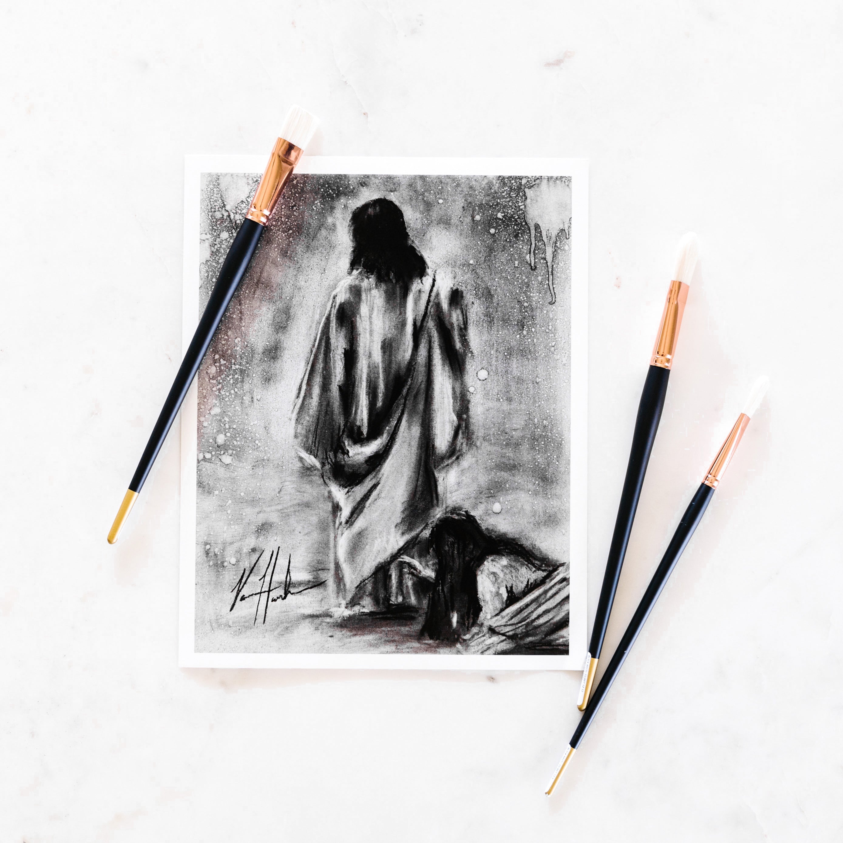 Jesus Healer (Sketch) (Hand Embellished Canvas Print) Women's Art Print, Jesus Art Print Vanessa Horabuena