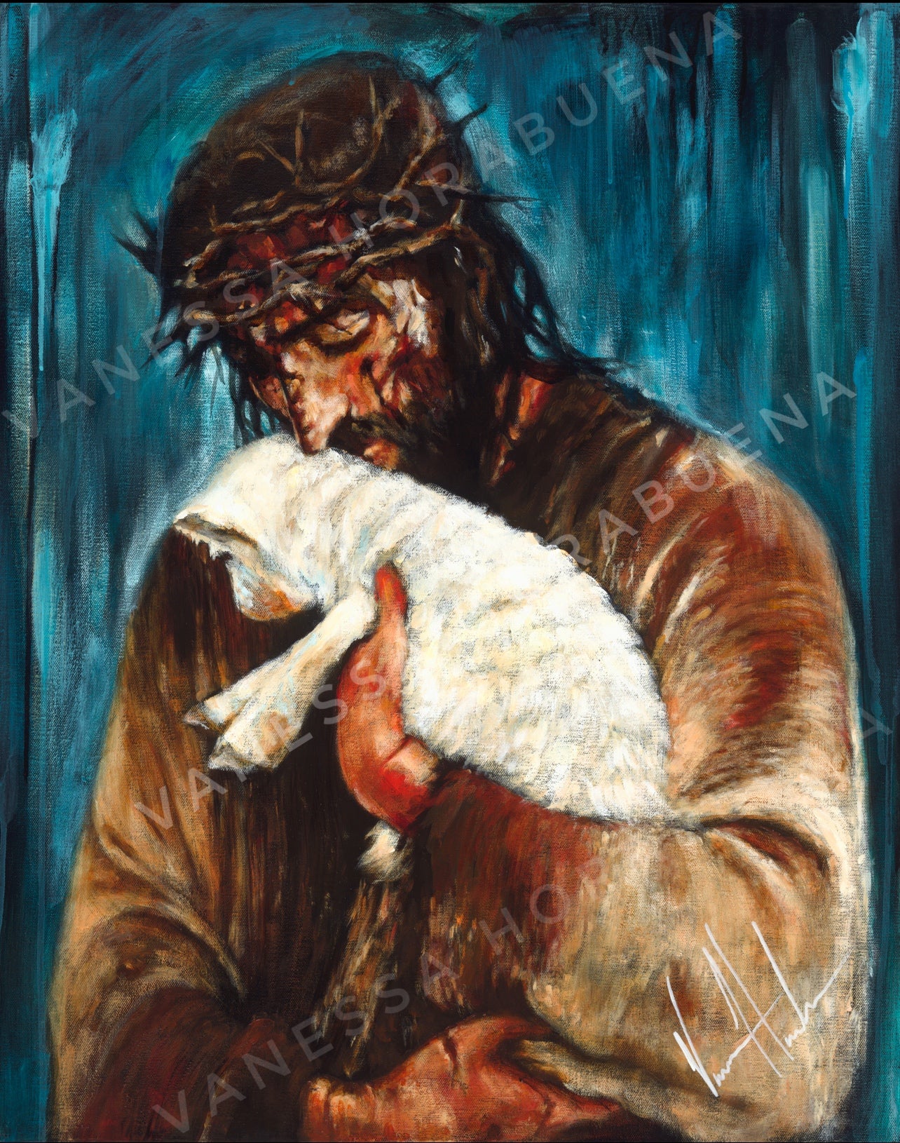 For the One Who Lost Its Way (Hand Embellished Canvas Print) Jesus Art Print Vanessa Horabuena