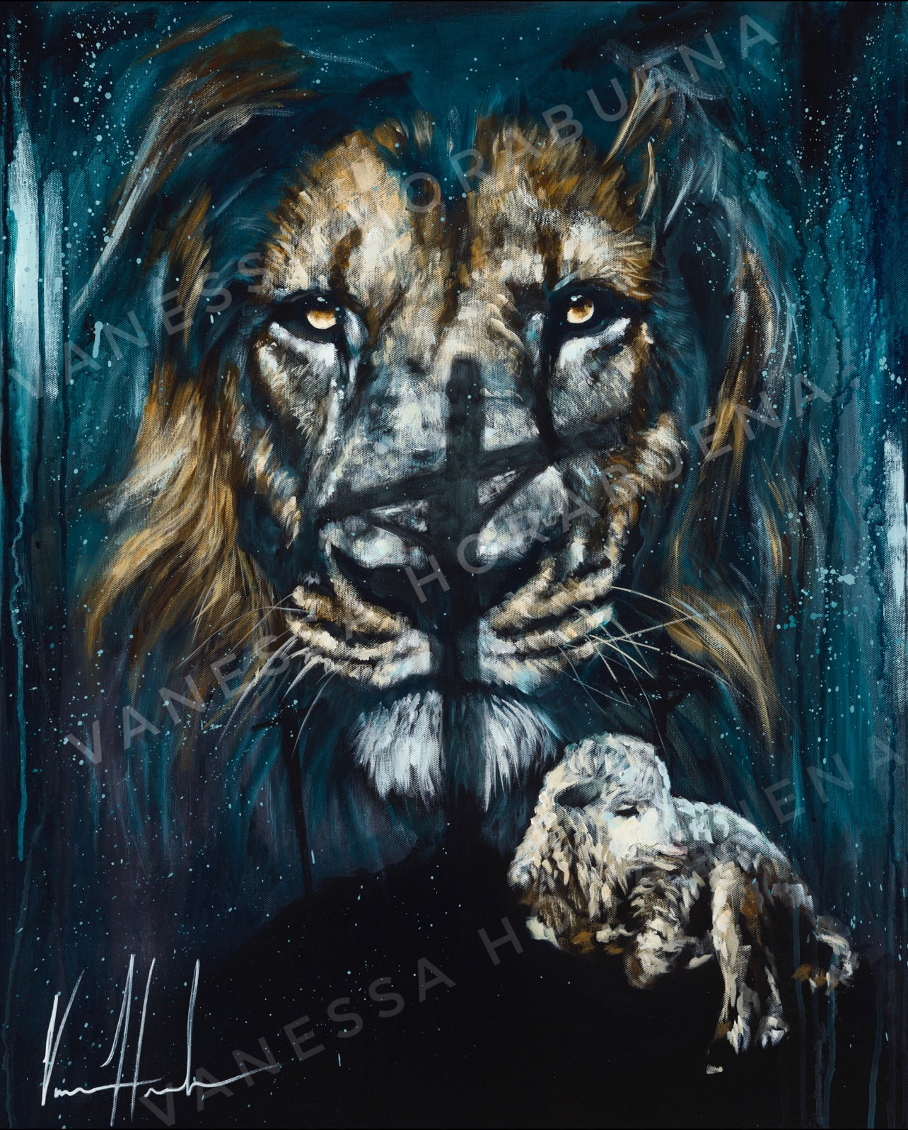 The Eyes of the Shepherd (Hand Embellished Canvas Print) Lion Art Print Vanessa Horabuena