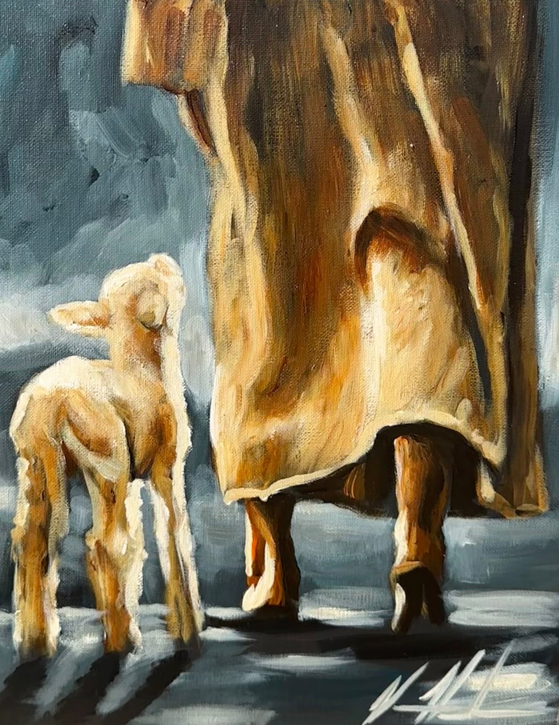 My Sheep Listen to My Voice - 11”x14” Original Acrylic Painting Original Painting Vanessa Horabuena