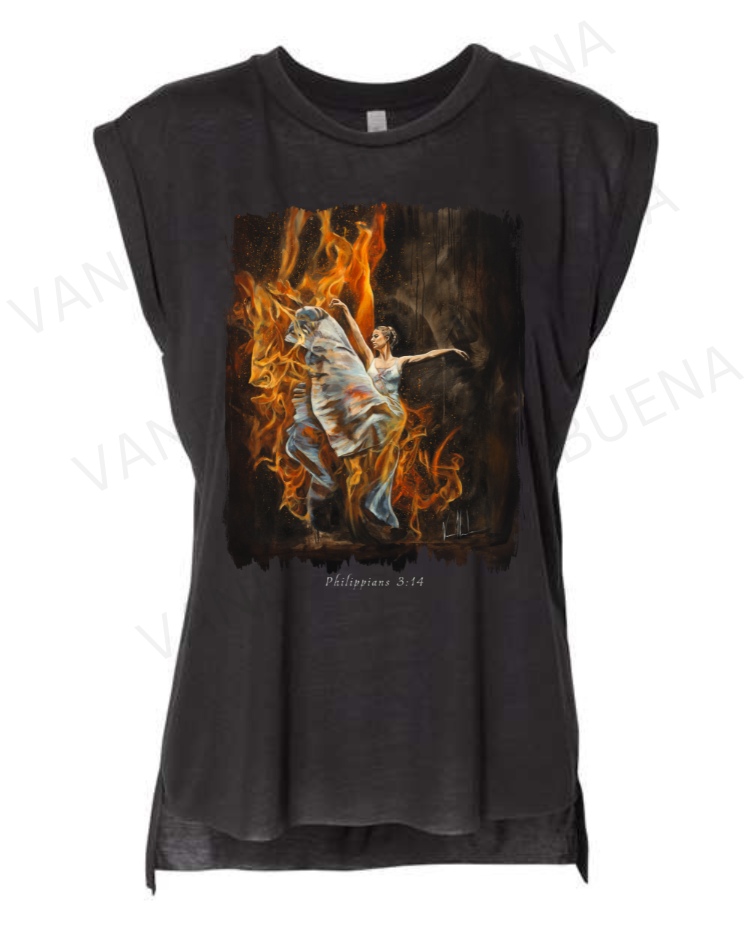 A Burning Flame Within - Ladies Rolled Sleeve Muscle T-Shirt Vanessa Horabuena Black Small