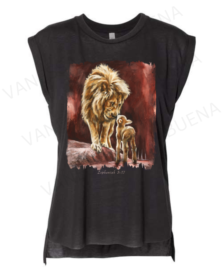 The Heart of God - Ladies Rolled Sleeve Muscle T-Shirt Vanessa Horabuena Black Small