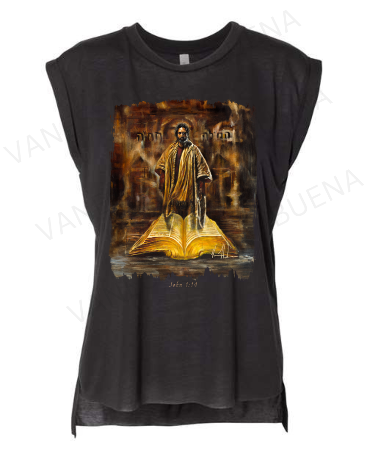 The Living Word - Ladies Rolled Sleeve Muscle T-Shirt Vanessa Horabuena Black Small