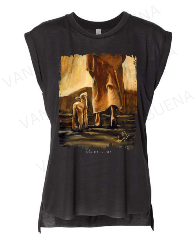 My Sheep Listen to My Voice - Fall Edition - Ladies Rolled Sleeve Muscle T-Shirt Vanessa Horabuena Black Small