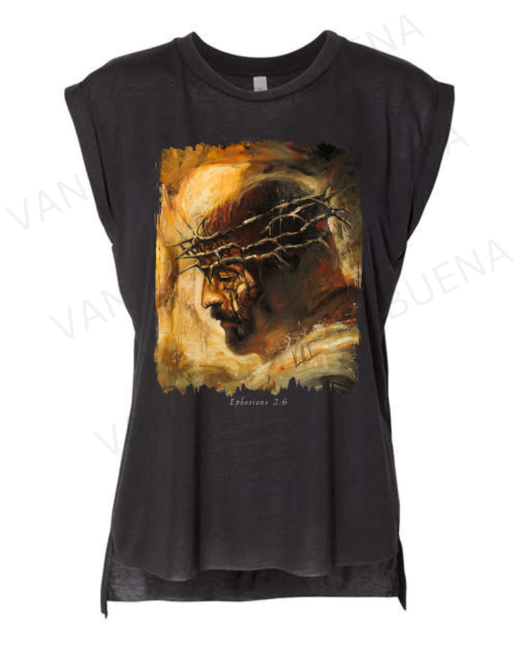 King of Glory - Ladies Rolled Sleeve Muscle T-Shirt Vanessa Horabuena Black Small