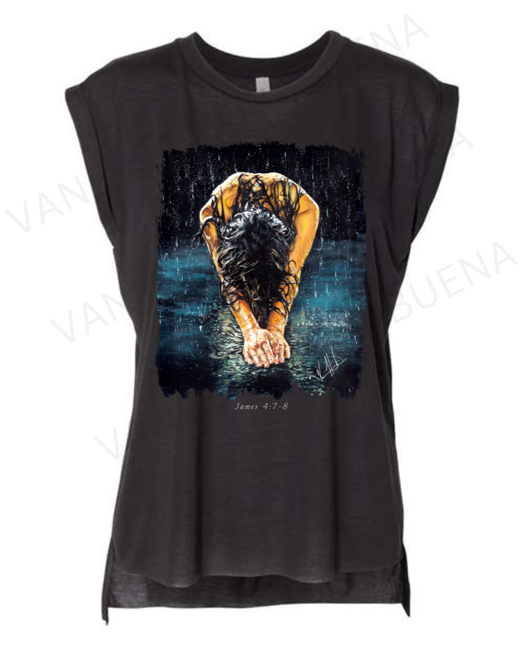 The Art of Surrender - Ladies Rolled Sleeve Muscle T-Shirt Vanessa Horabuena Black Small