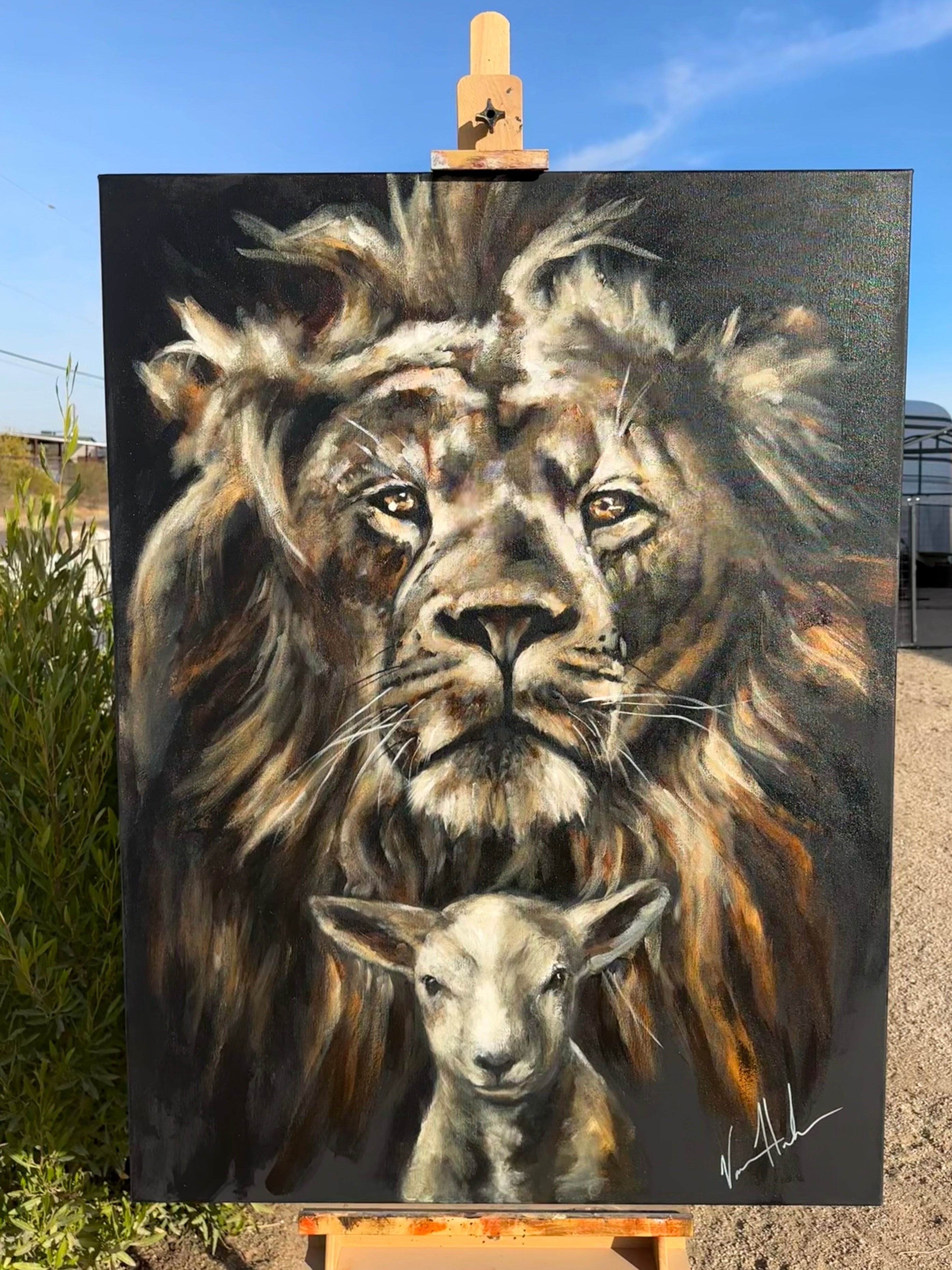 The Lion and Lamb Passover - Darkness Cannot Overcome the Light - 36”x48” Original Acrylic Painting Original Painting Vanessa Horabuena