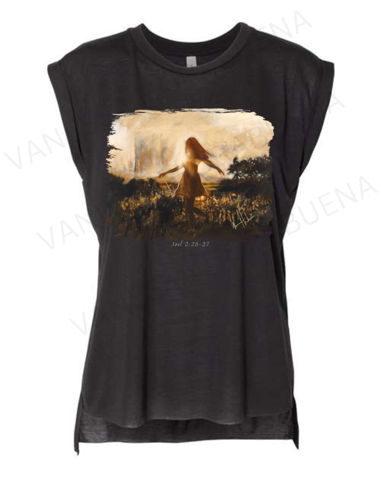 Dare To Dance Again - Ladies Rolled Sleeve Muscle T-Shirt Vanessa Horabuena Black Small
