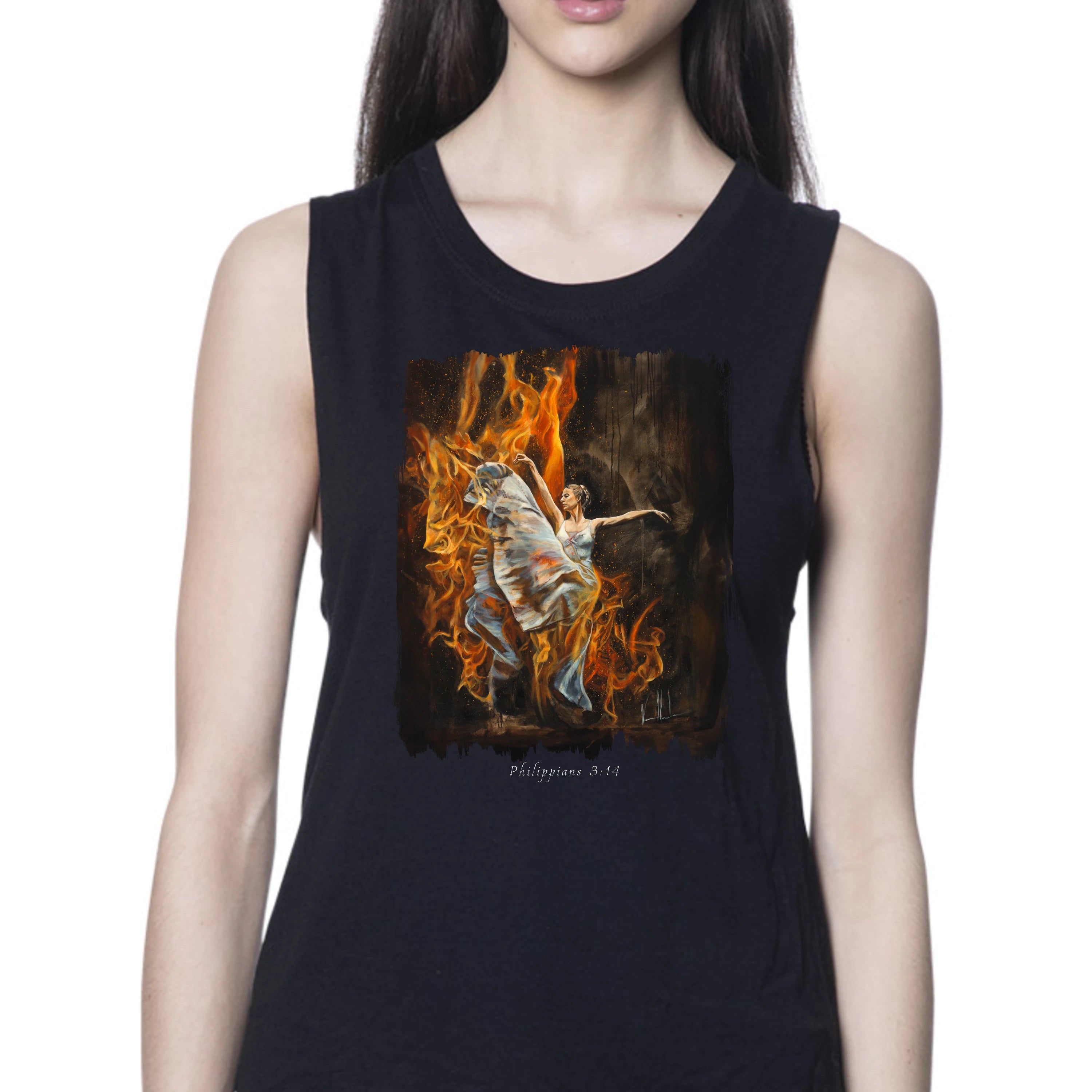 A Burning Flame Within - Women's Tank Top (Organic Bamboo) Vanessa Horabuena Short Sleeve Eclipse (Black) XS