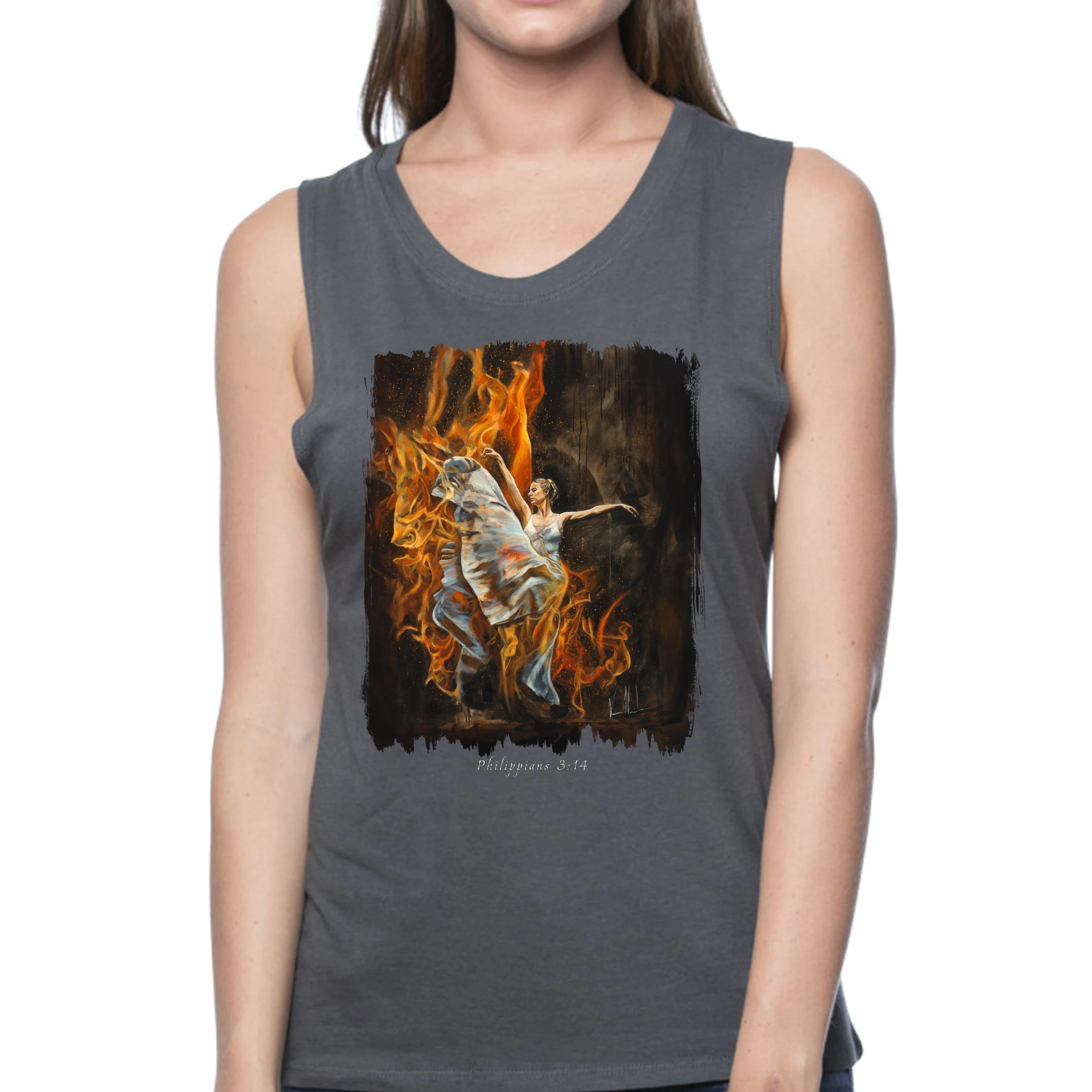 A Burning Flame Within - Women's Tank Top (Organic Bamboo) Vanessa Horabuena Short Sleeve Pewter (Grey) XS