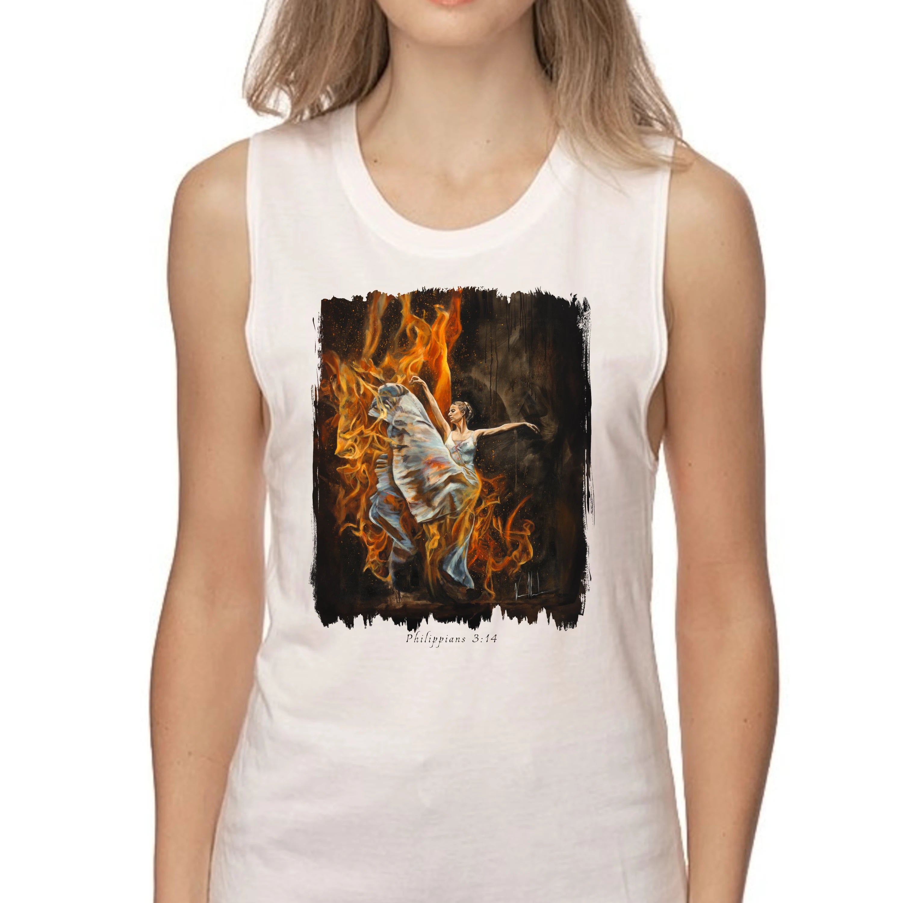 A Burning Flame Within - Women's Tank Top (Organic Bamboo) Vanessa Horabuena Short Sleeve Frost (White) XS