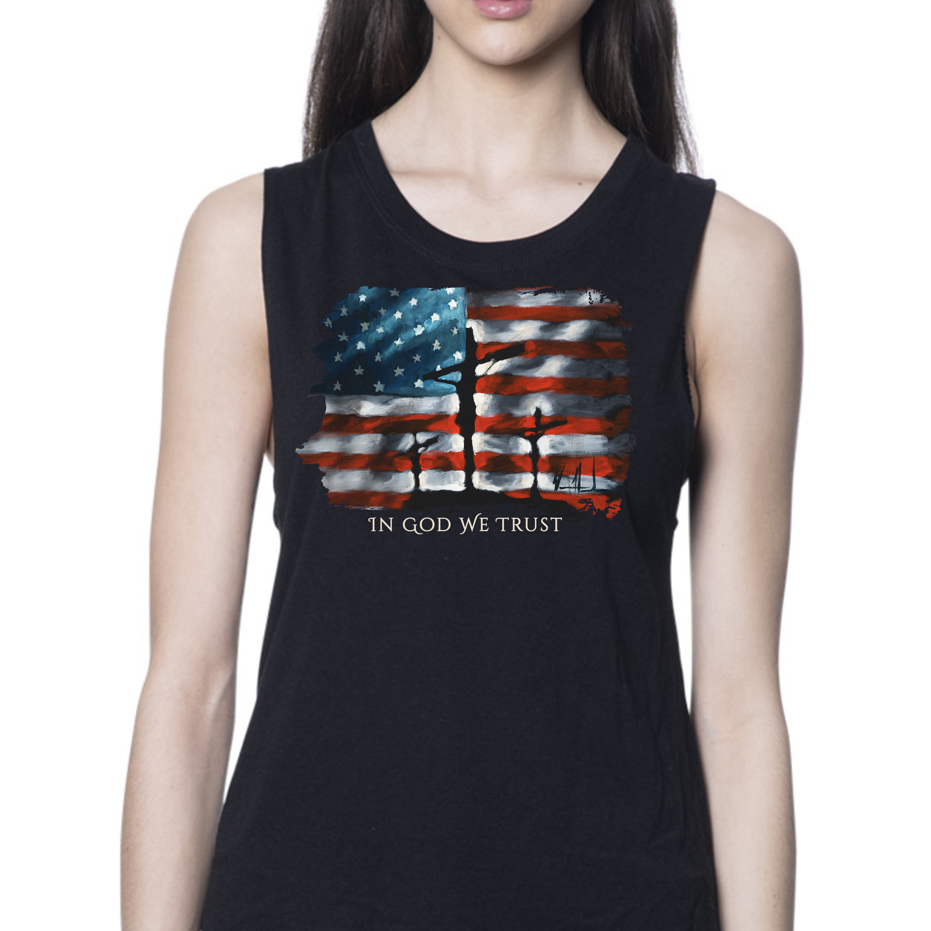 Women's Tank Top (Organic Bamboo) - In God We Trust - (4th of July) Organic Bamboo Vanessa Horabuena Short Sleeve Eclipse (Black) XS