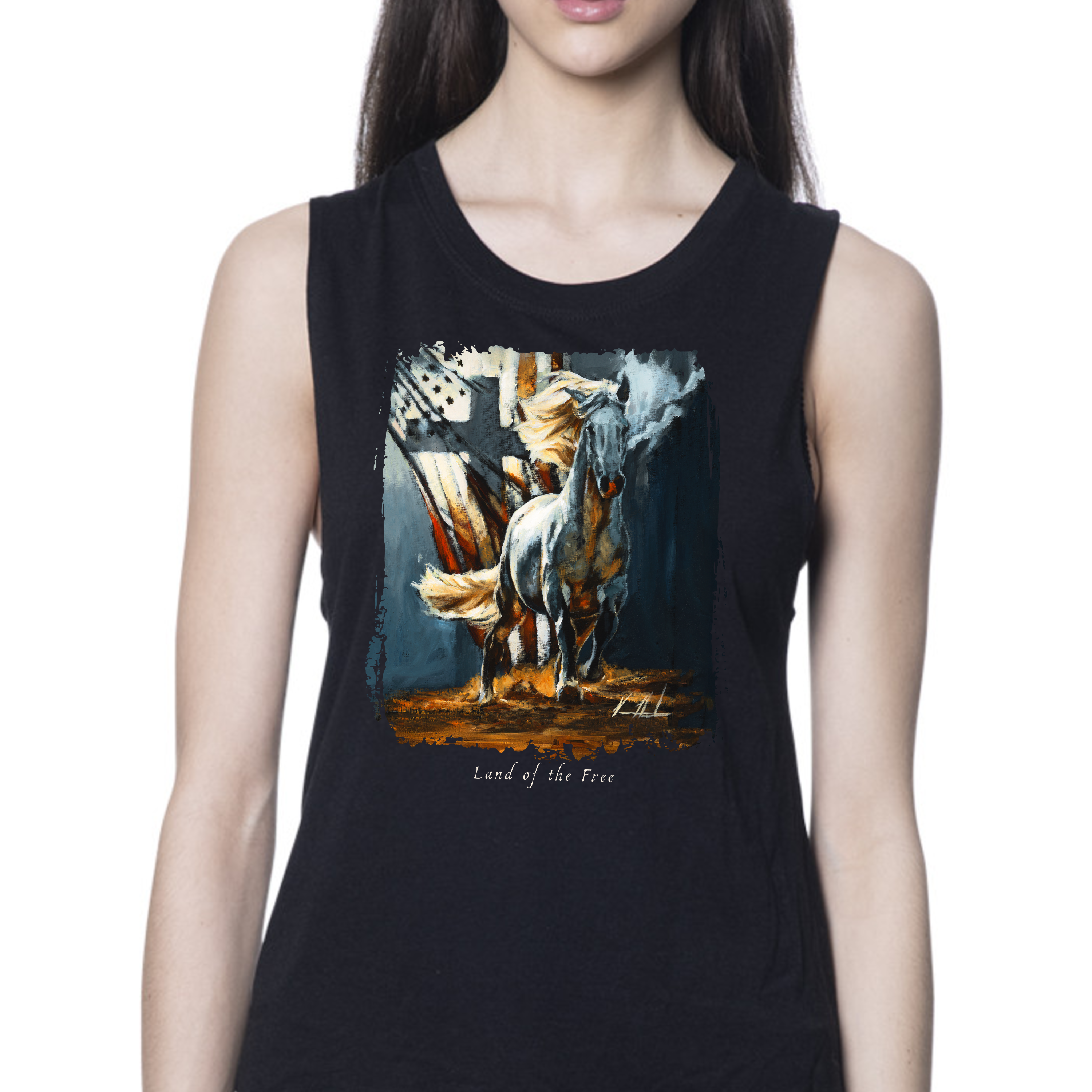 Women's Tank Top (Organic Bamboo) - Land of the Free - 4th of July Organic Bamboo Vanessa Horabuena Short Sleeve Eclipse (Black) XS