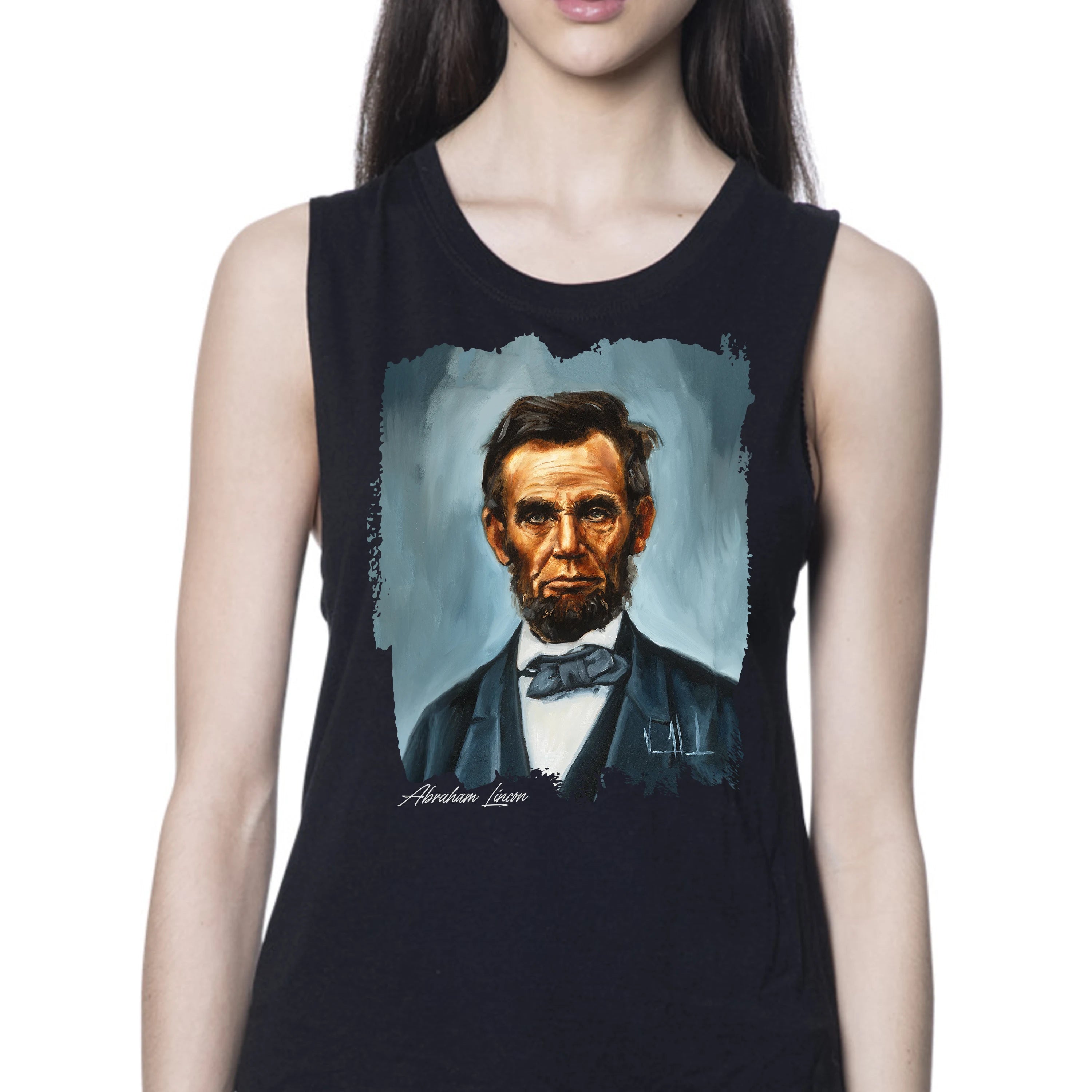 Women's Tank Top (Organic Bamboo) - Abraham Lincoln Organic Bamboo Vanessa Horabuena Short Sleeve Eclipse (Black) XS