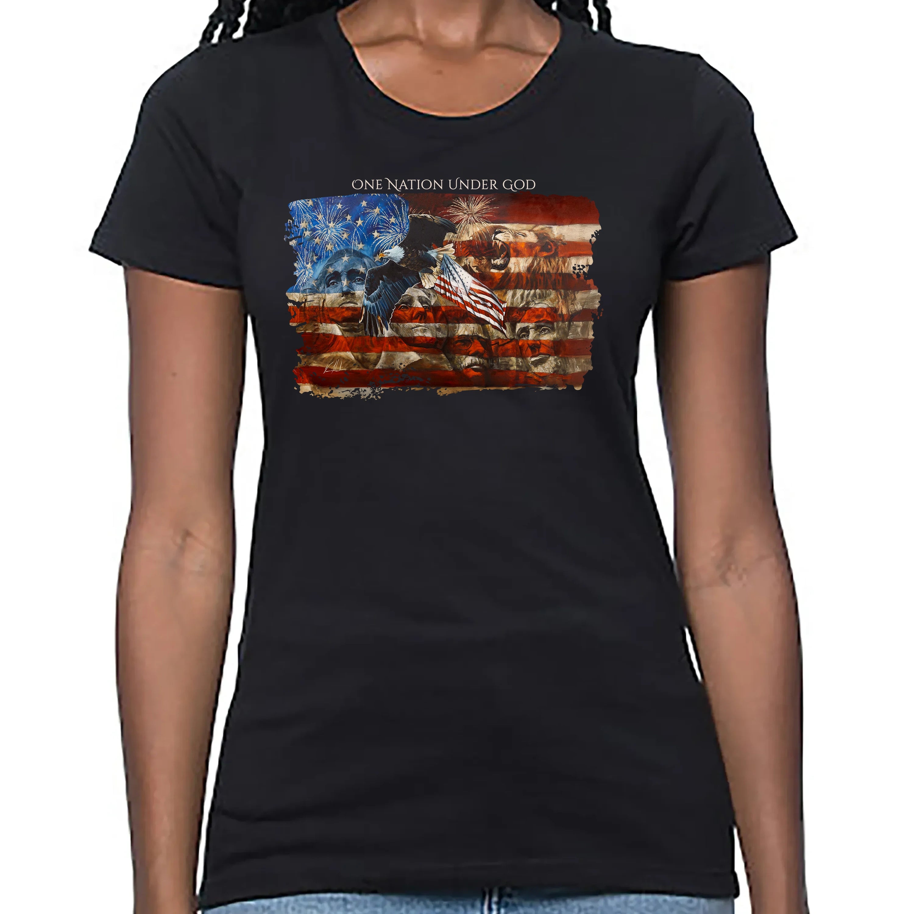 Women’s T Organic Bamboo - An American Tribute - (4th of July) Organic Bamboo Vanessa Horabuena Short Sleeve Eclipse (Black) XS