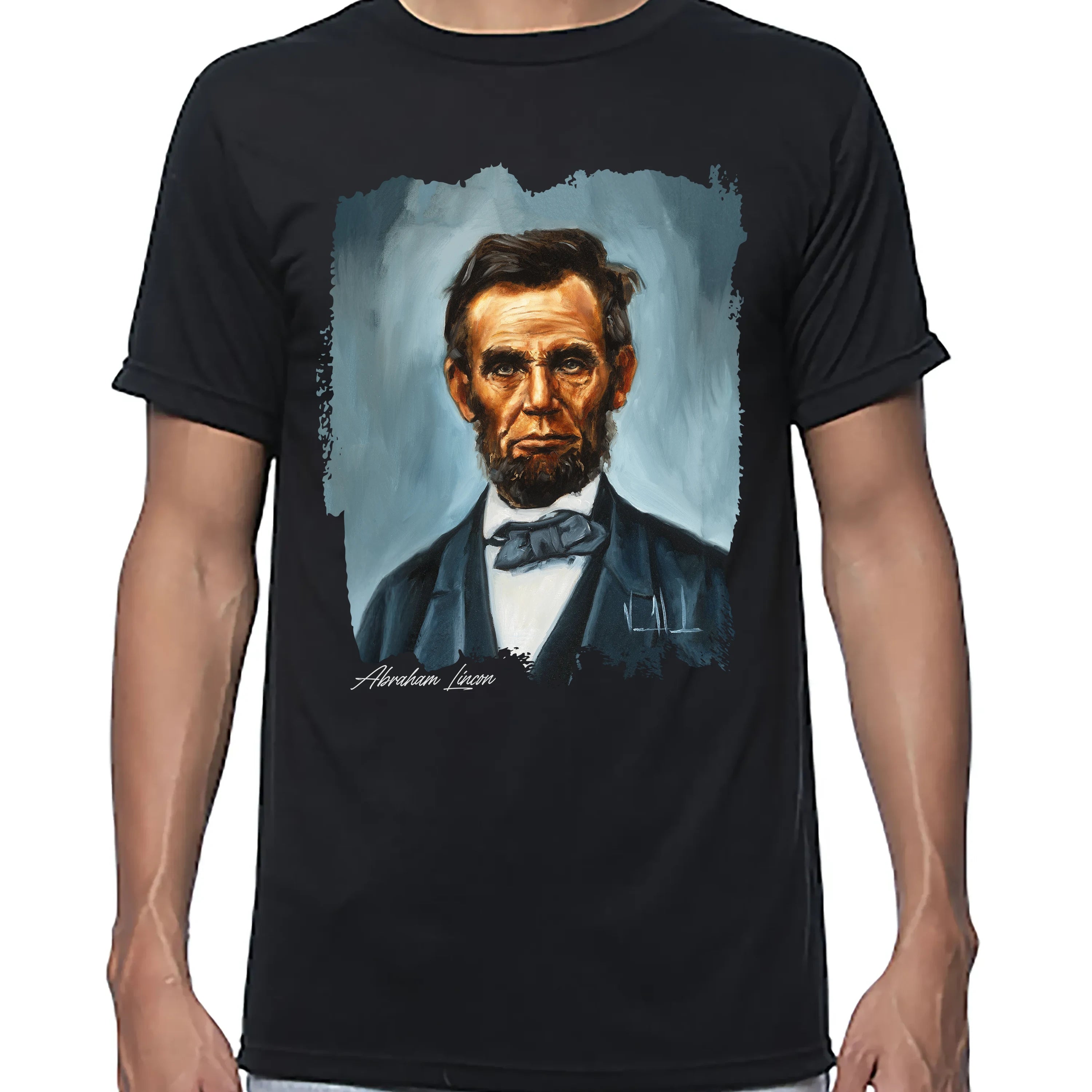 Abraham Lincoln - 4th of July - Unisex T (Premium Organic Fabric) Vanessa Horabuena Bamboo Black Small