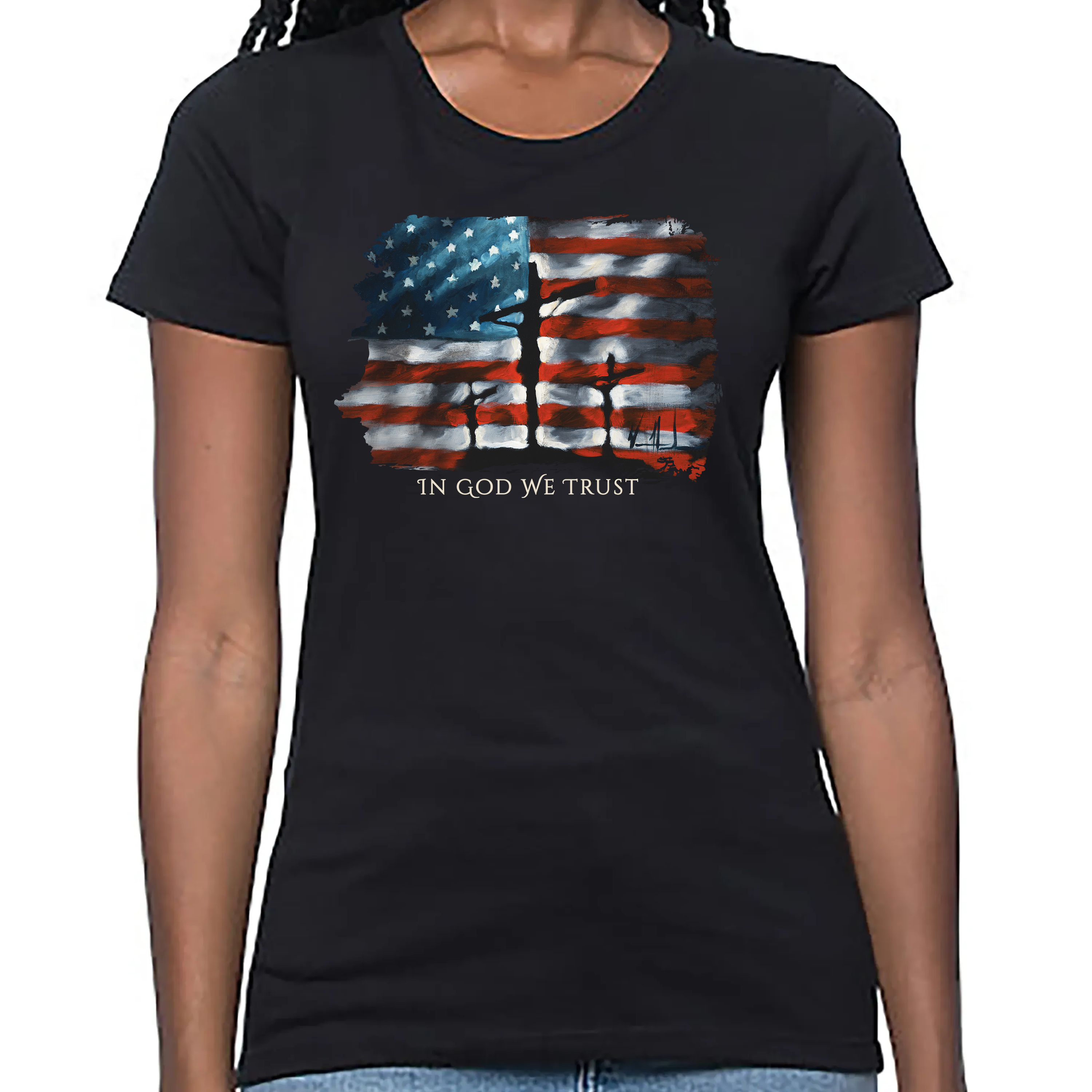 Women's T (Organic Bamboo) - In God We Trust -(4th of July) Organic Bamboo Vanessa Horabuena Short Sleeve Eclipse (Black) XS