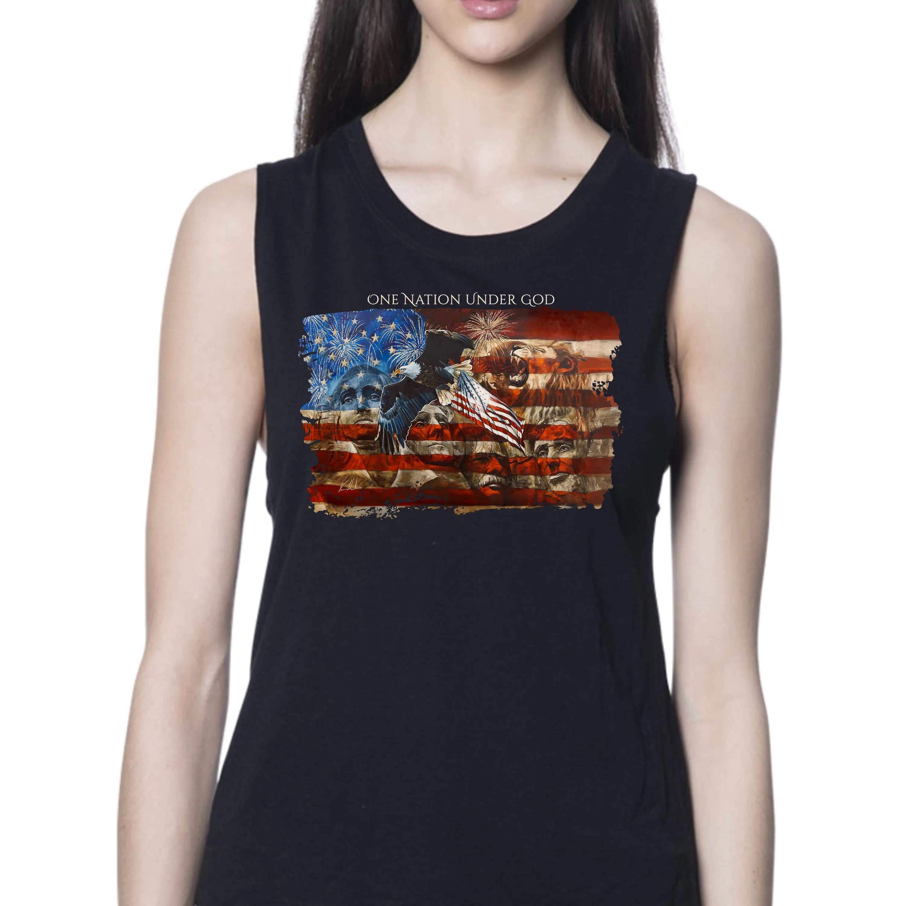 Women's Tank Top (Organic Bamboo) - An American Tribute Organic Bamboo Vanessa Horabuena Short Sleeve Eclipse (Black) XS