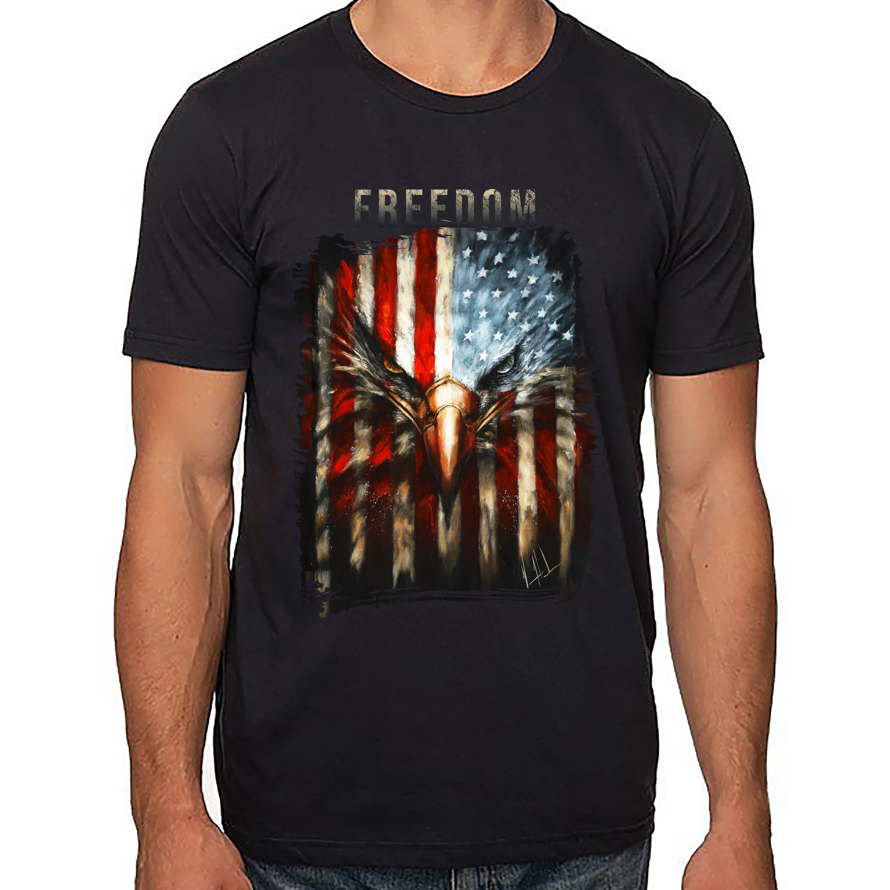 Unisex T Organic Cotton - Stripes of Freedom - 4th of July Organic Cotton Vanessa Horabuena Short Sleeve Night (Black) XS