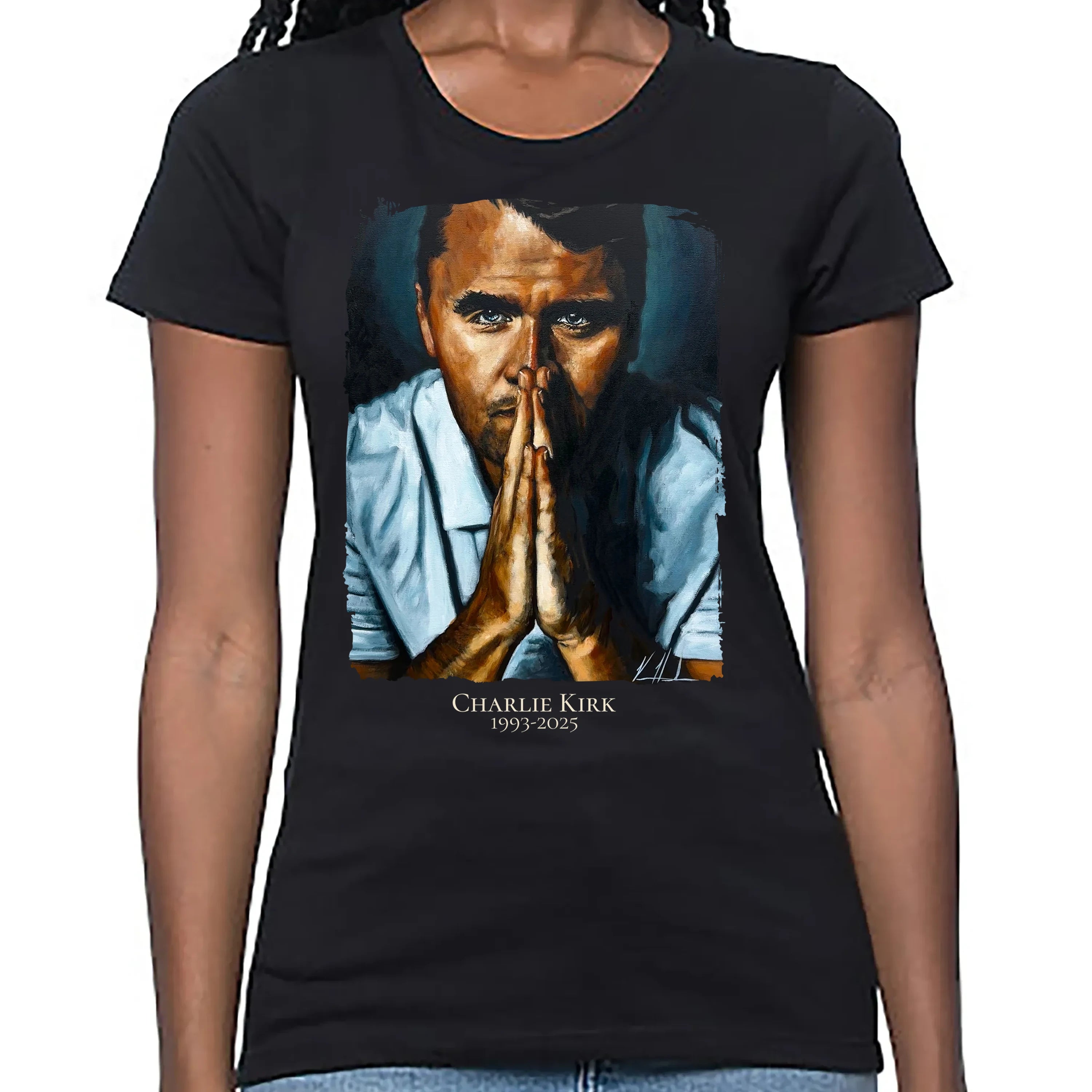 (PRE-ORDER) Women's T (Organic Bamboo) - Charlie Kirk - A Hero's Tribute Organic Bamboo Vanessa Horabuena Short Sleeve Eclipse (Black) XS