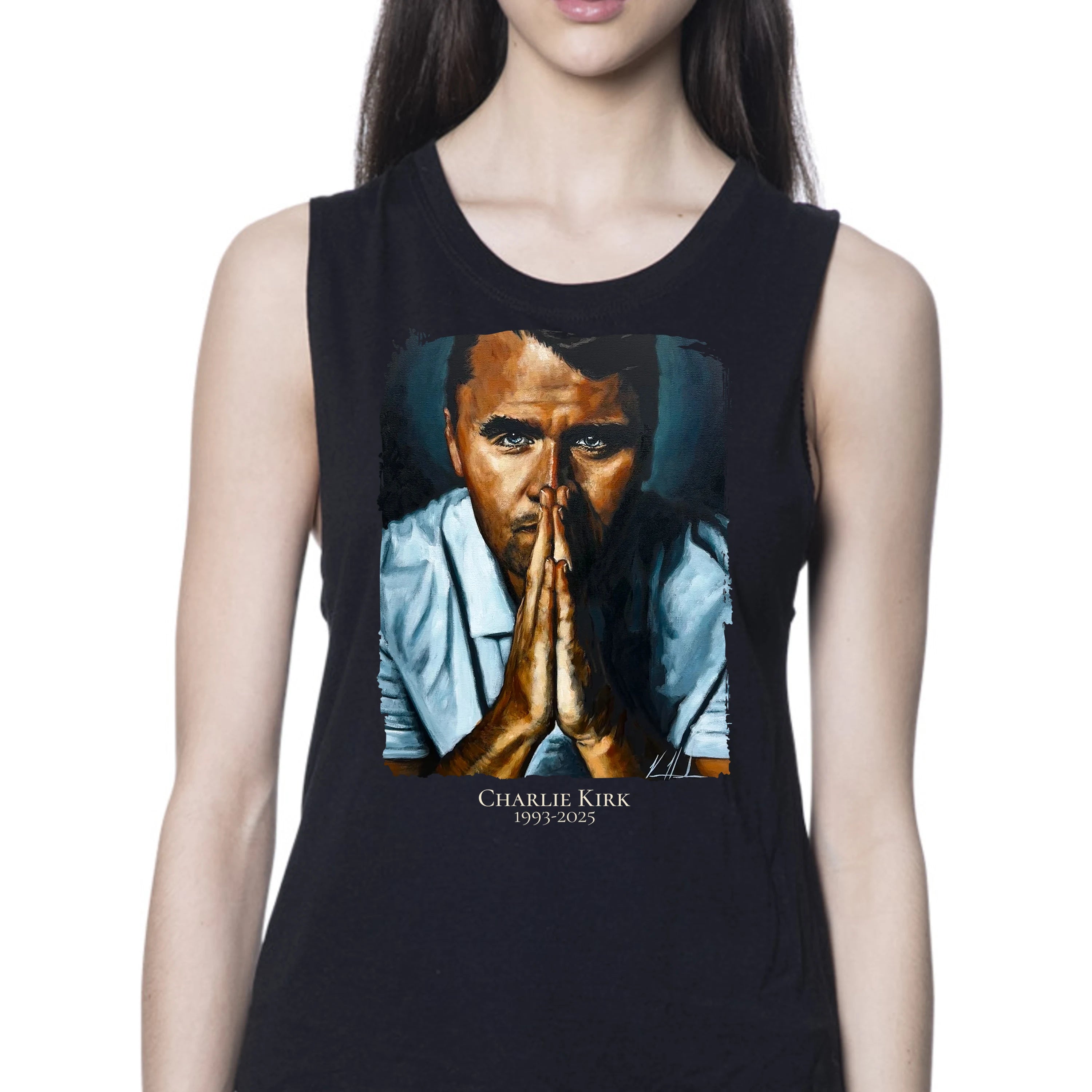 (PRE-ORDER) Charlie Kirk - A Hero's Tribute - Women's Tank Top (Organic Bamboo) Organic Bamboo Vanessa Horabuena Short Sleeve Eclipse (Black) XS