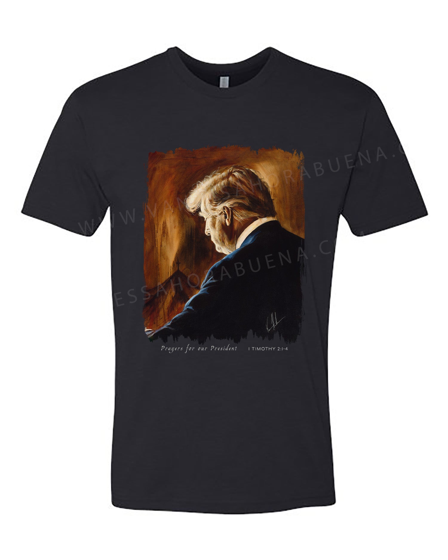 Prayers for Our President (For Such a Time as This) - Unisex T-Shirt Vanessa Horabuena Short Sleeve Black Small