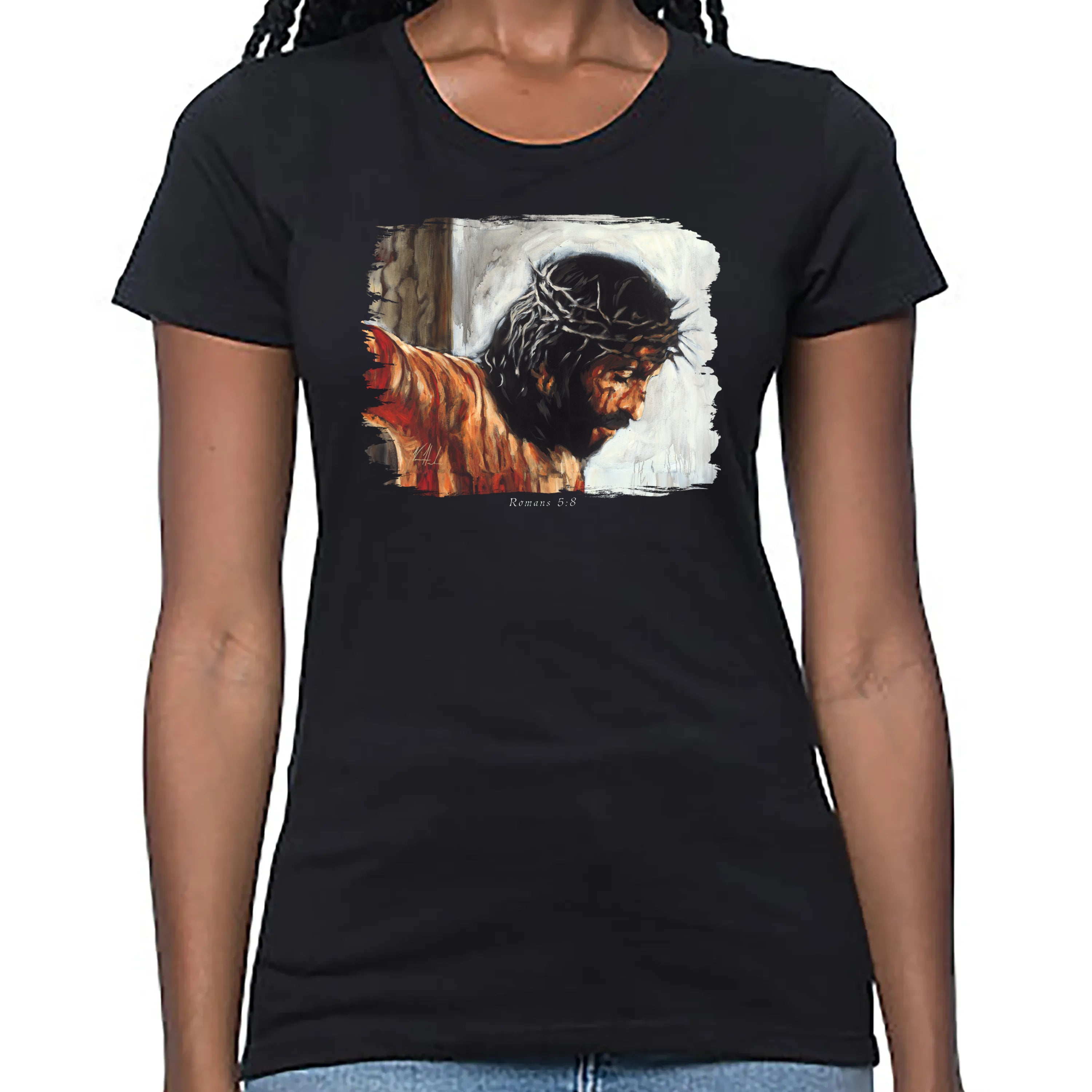 By His Wounds We Are Healed (White Background) - Women's T (Organic Bamboo) Vanessa Horabuena Short Sleeve Eclipse (Black) XS