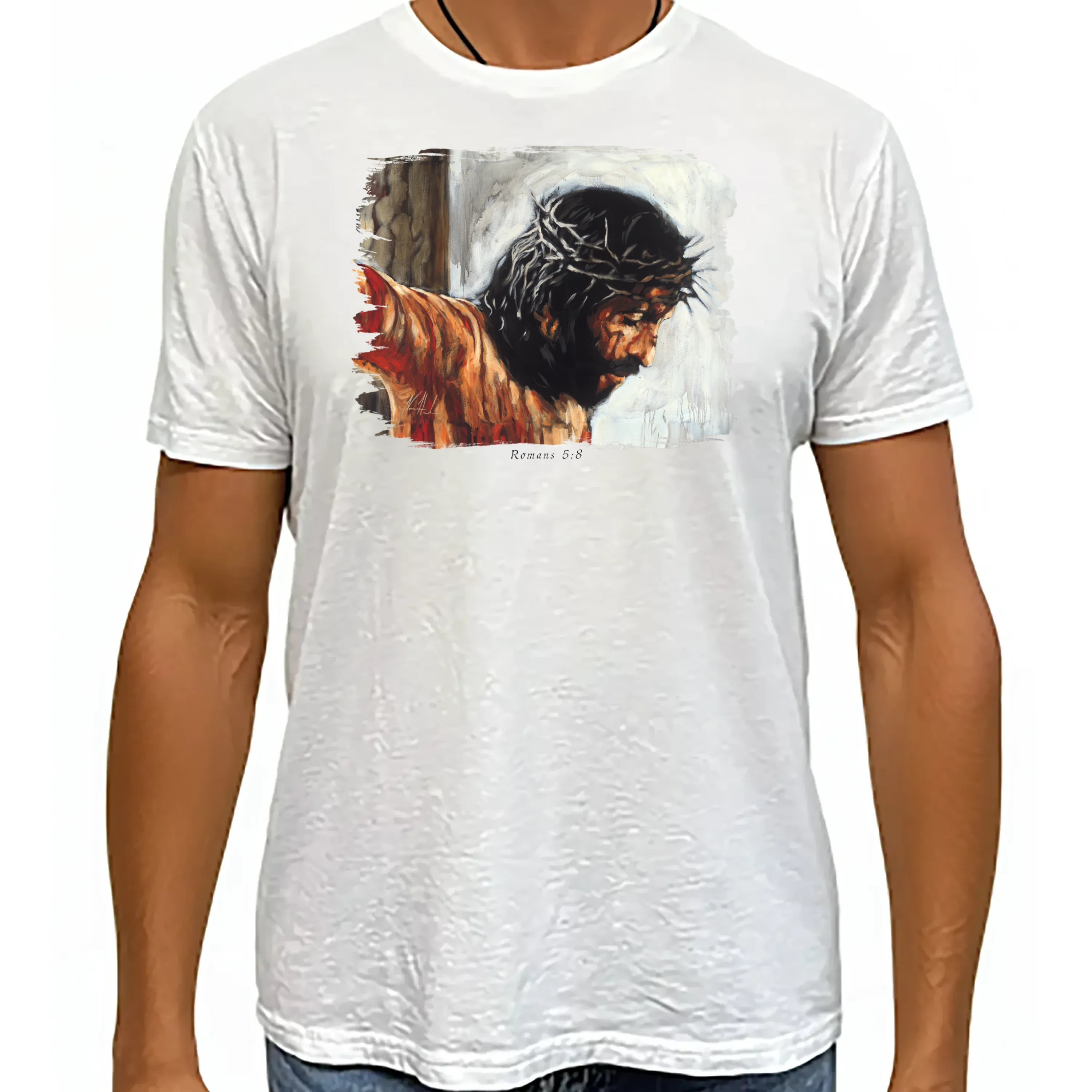 By His Wounds We Are Healed (White Background) - Unisex T (Organic Bamboo) Organic Bamboo Vanessa Horabuena Short Sleeve Frost (White) XS