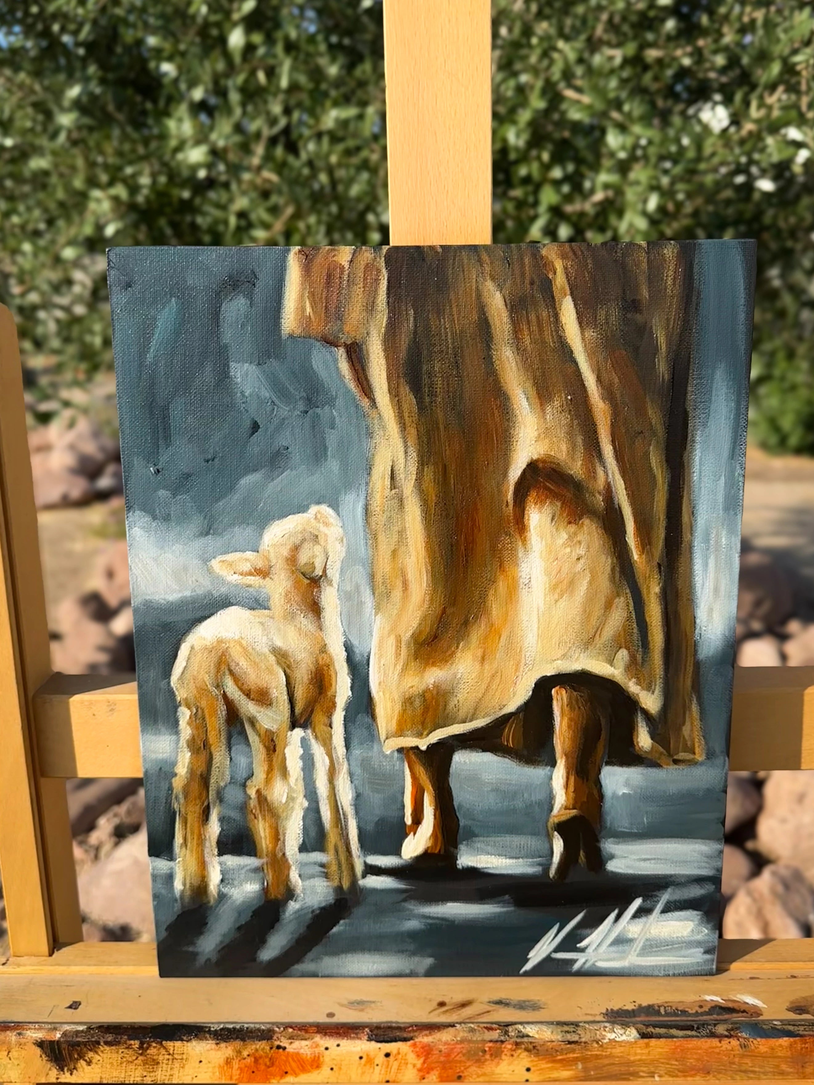 My Sheep Listen to My Voice - 11”x14” Original Acrylic Painting Original Painting Vanessa Horabuena