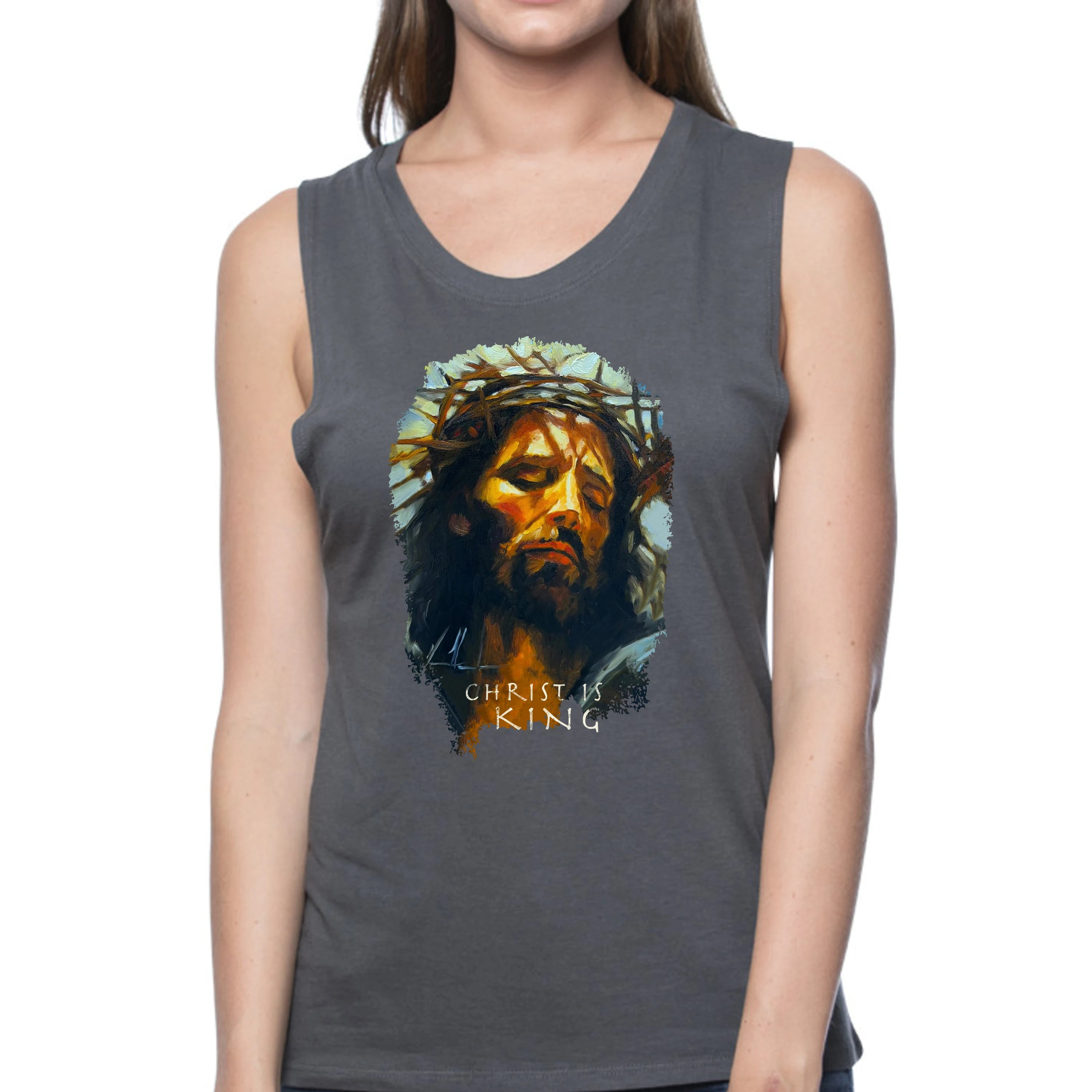 Christ is King - Women's Tank Top (Organic Bamboo) Organic Bamboo Vanessa Horabuena Short Sleeve Pewter (Grey) XS