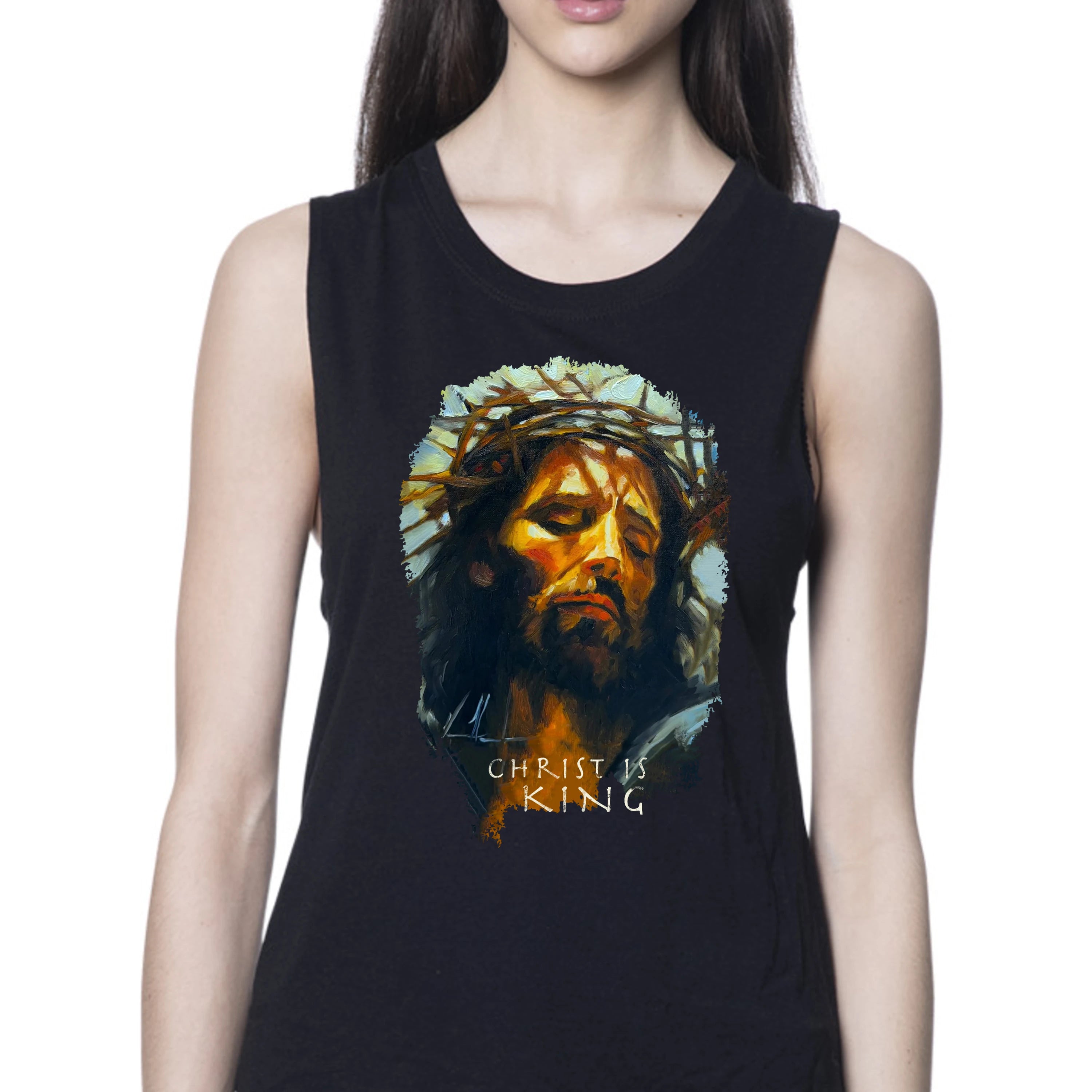 Christ is King - Women's Tank Top (Organic Bamboo) Vanessa Horabuena Short Sleeve Eclipse (Black) XS