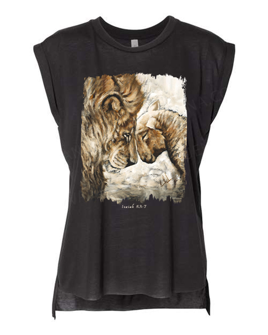 Compassion of a King (White) - Ladies Rolled Sleeve Muscle T-Shirt Vanessa Horabuena Black Small