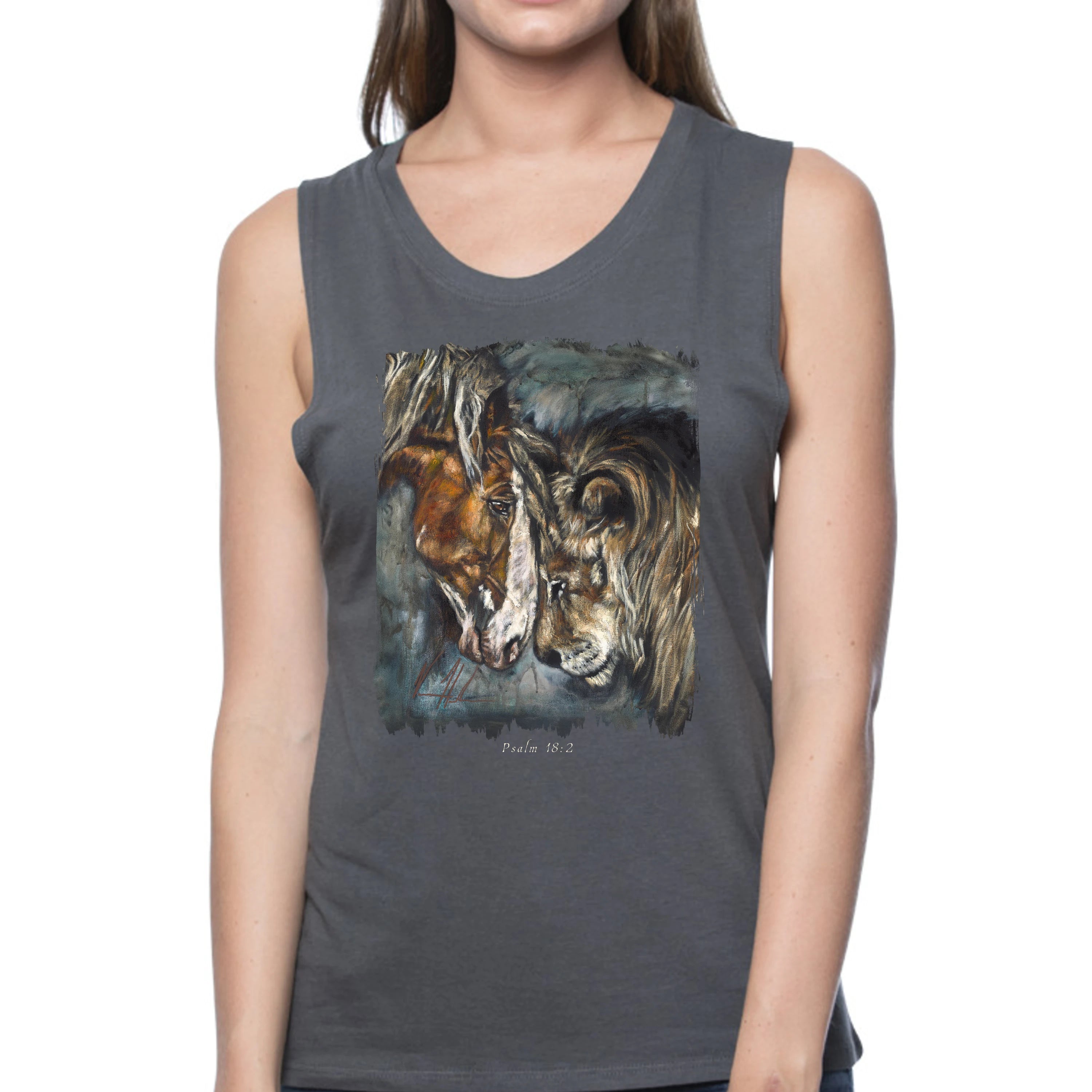 Courage & Strength - Women's Tank Top (Organic Bamboo) Vanessa Horabuena Short Sleeve Pewter (Grey) XS