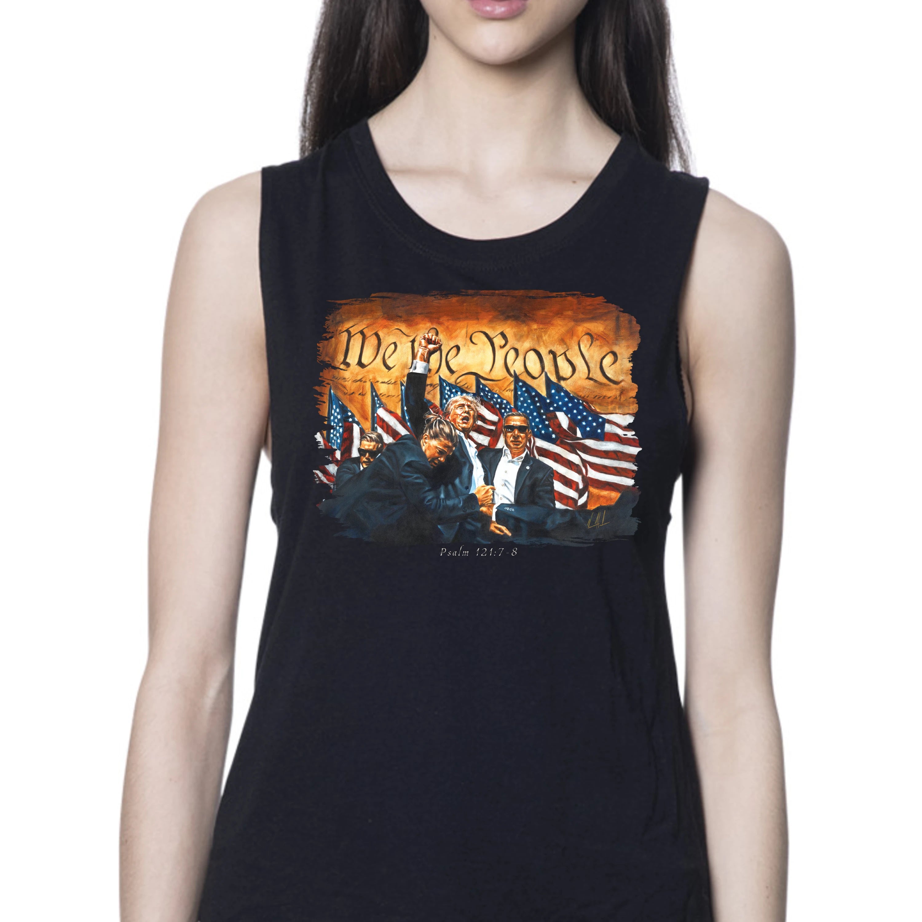Fight for America - Women's Tank Top (Organic Bamboo) Vanessa Horabuena Short Sleeve Eclipse (Black) XS