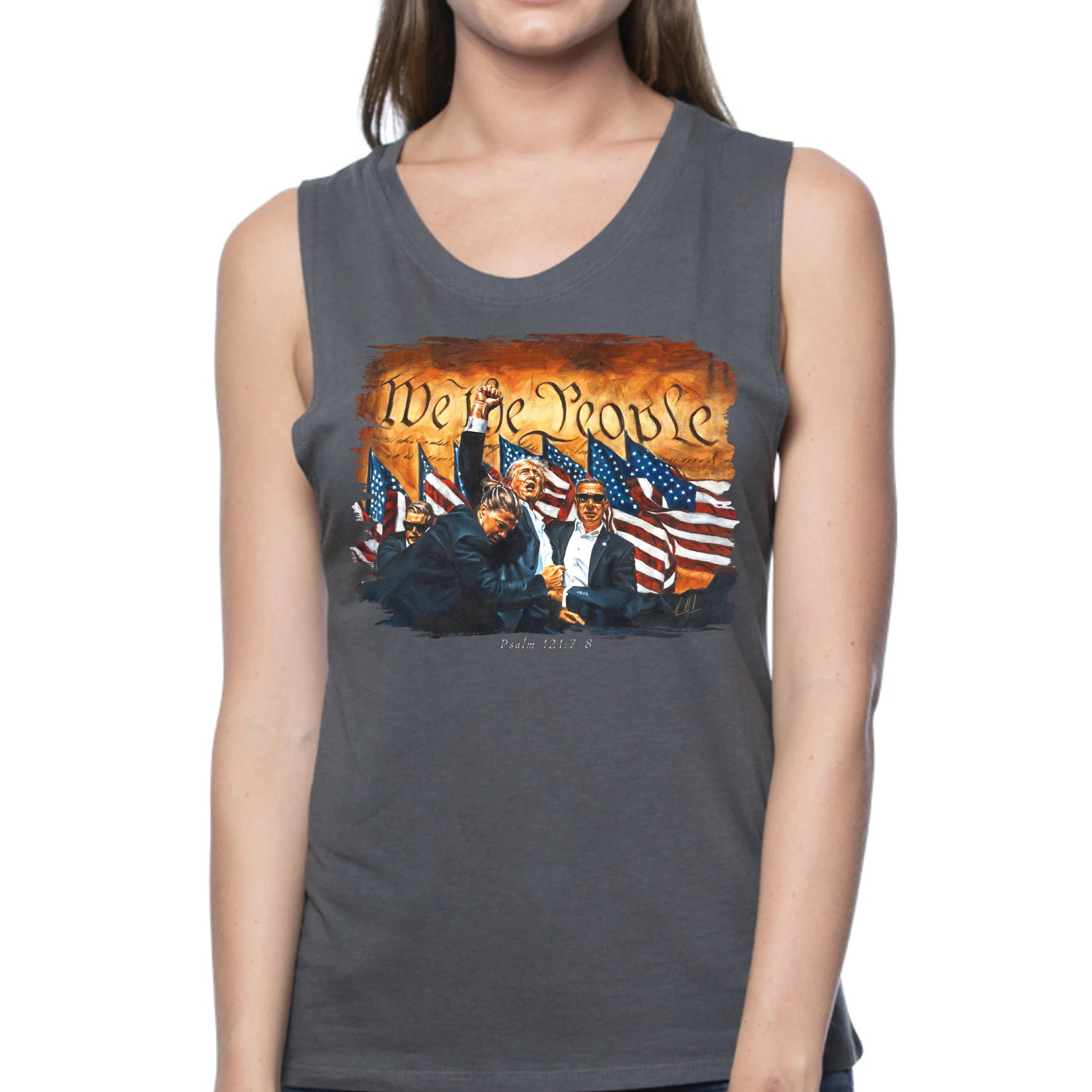 Fight for America - Women's Tank Top (Organic Bamboo) Vanessa Horabuena Short Sleeve Pewter (Grey) XS