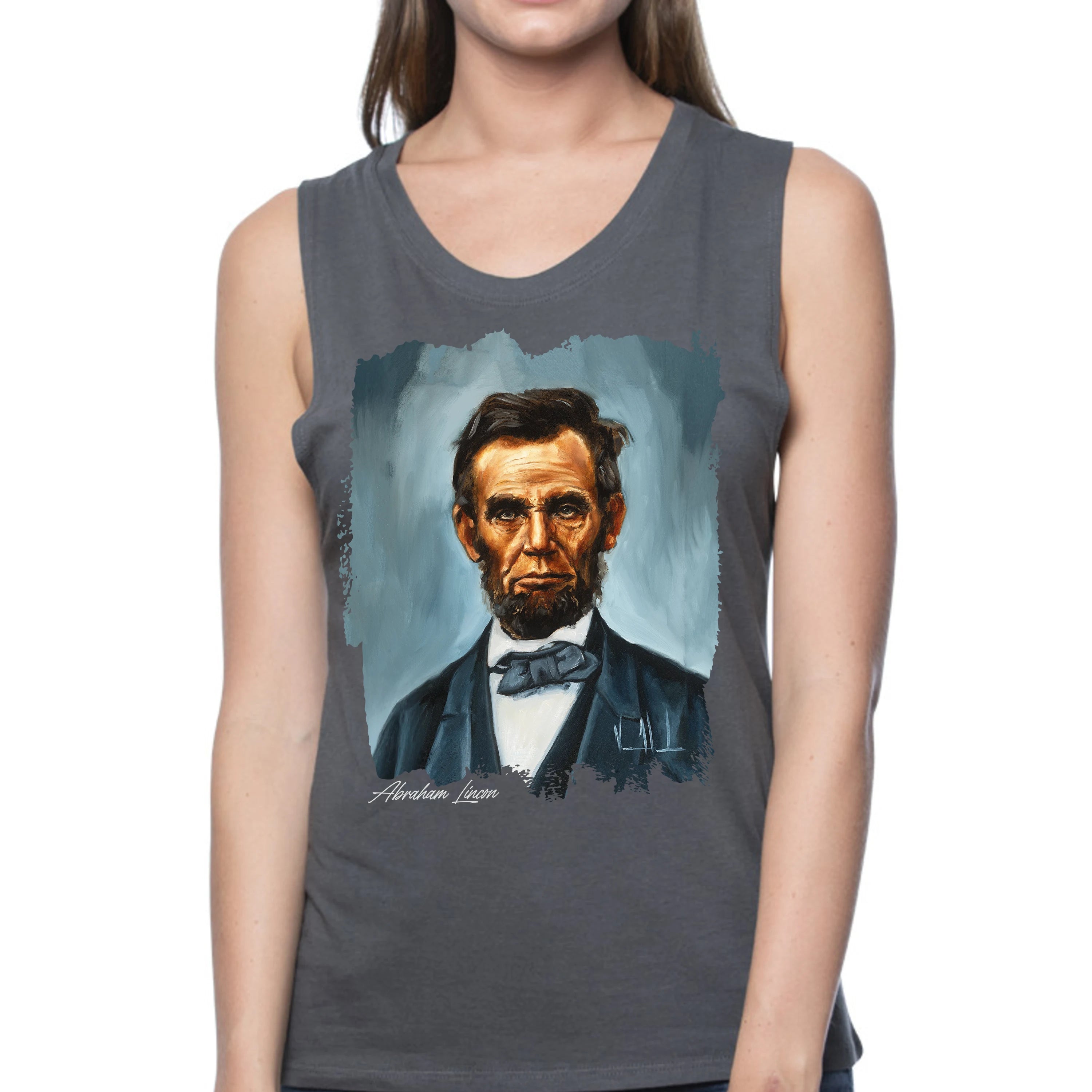 Women's Tank Top (Organic Bamboo) - Abraham Lincoln Organic Bamboo Vanessa Horabuena Short Sleeve Pewter (Grey) XS