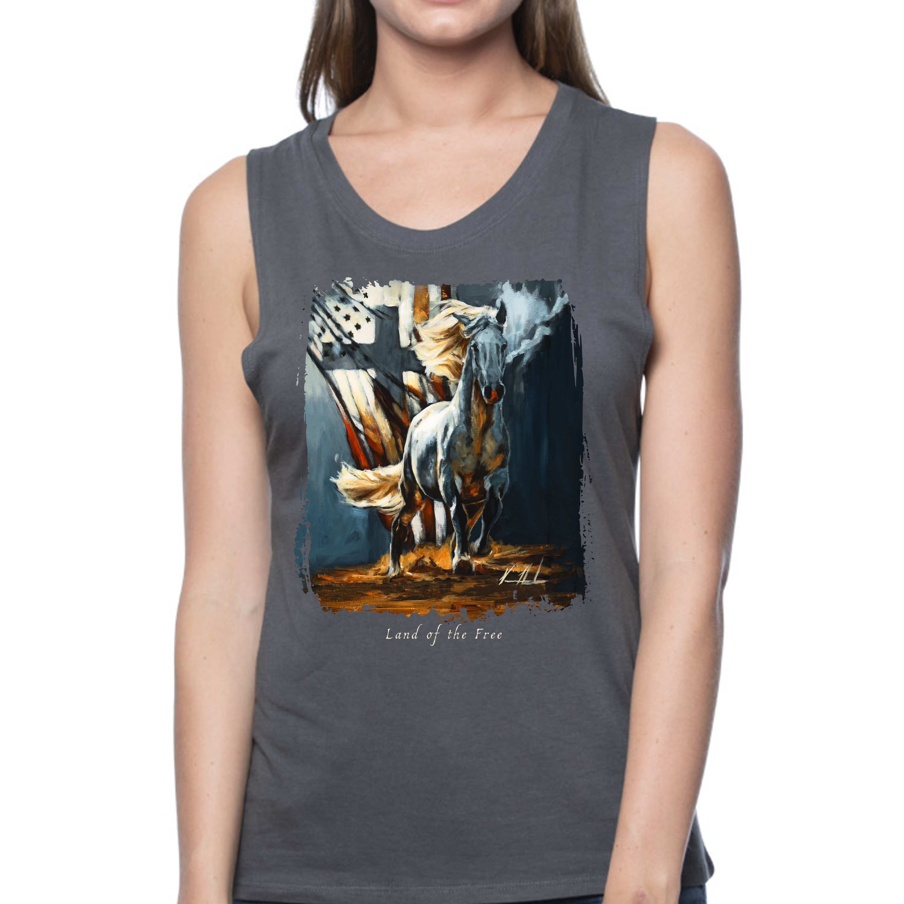 Women's Tank Top (Organic Bamboo) - Land of the Free - 4th of July Organic Bamboo Vanessa Horabuena Short Sleeve Pewter (Grey) XS