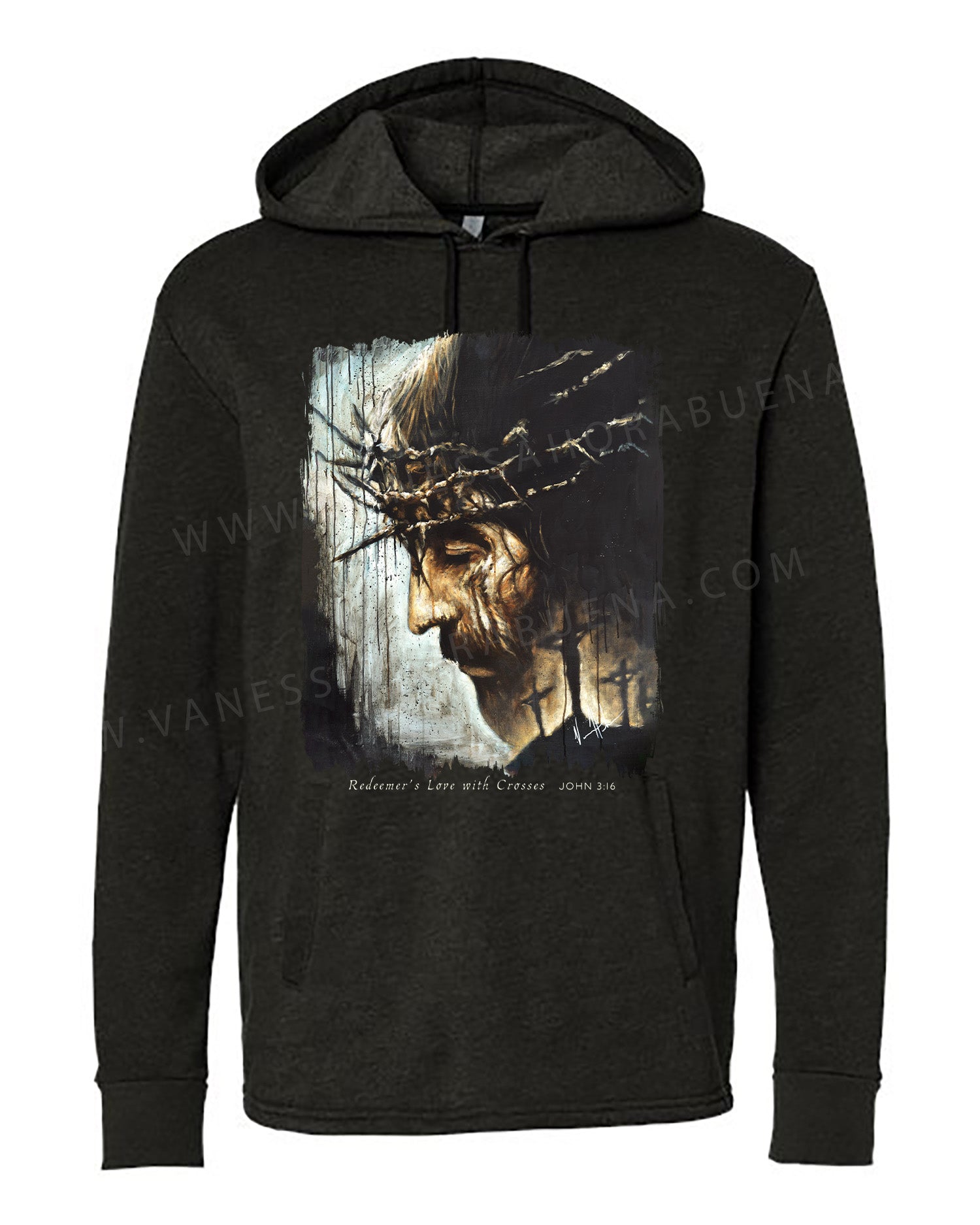 Redeemer's Love with Crosses - Unisex Hoodie Vanessa Horabuena Black Small